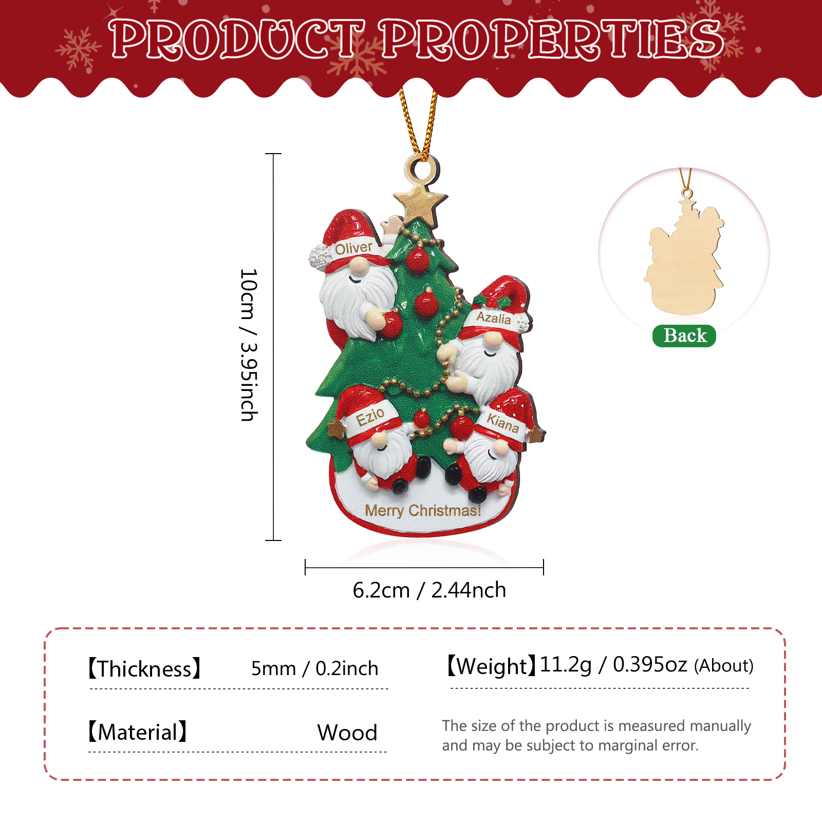 Personalised Gnome Christmas Ornament Custom 4 Names Family Gift for Christmas-Jessemade AU