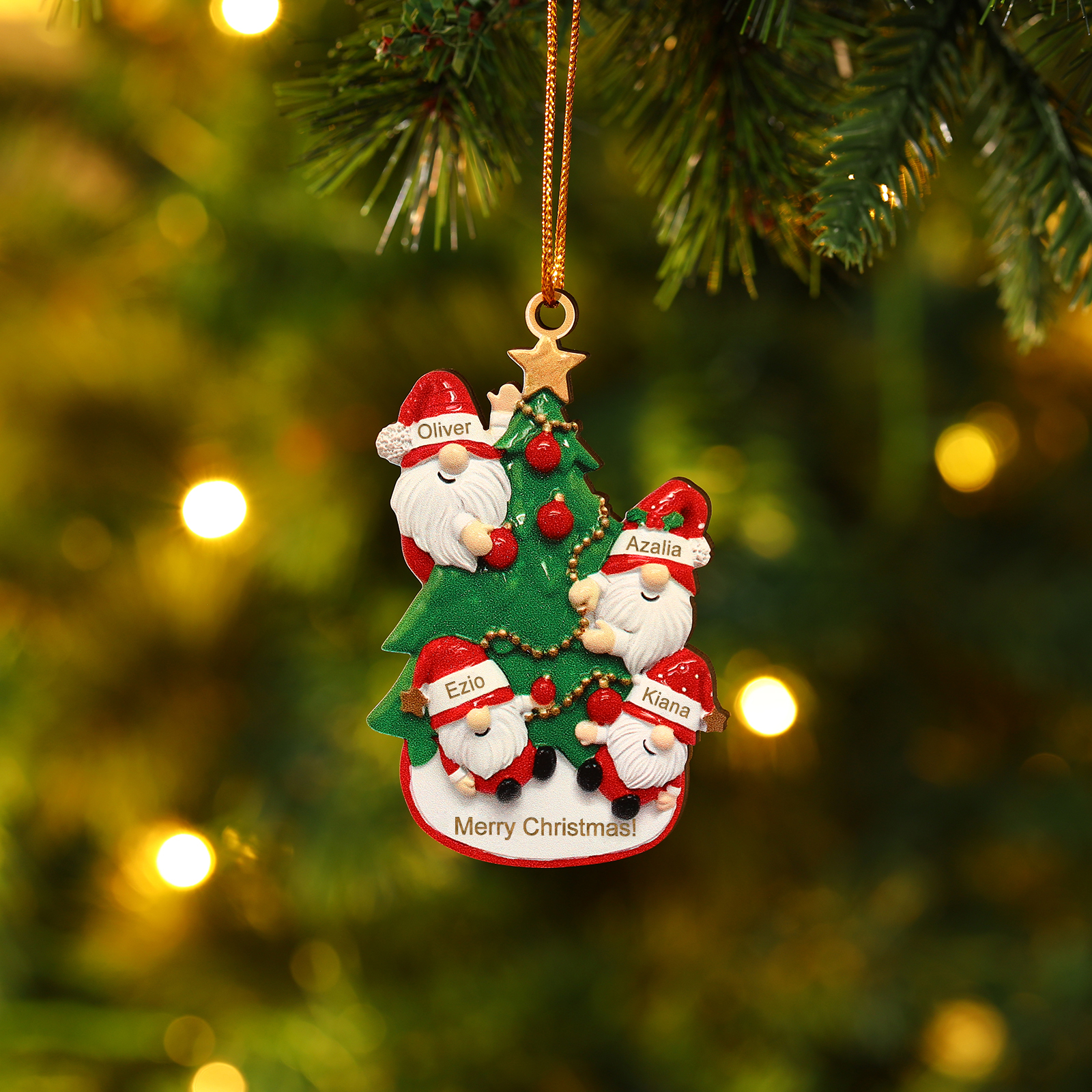 Personalised Gnome Christmas Ornament Custom 4 Names Family Gift for Christmas-Jessemade AU