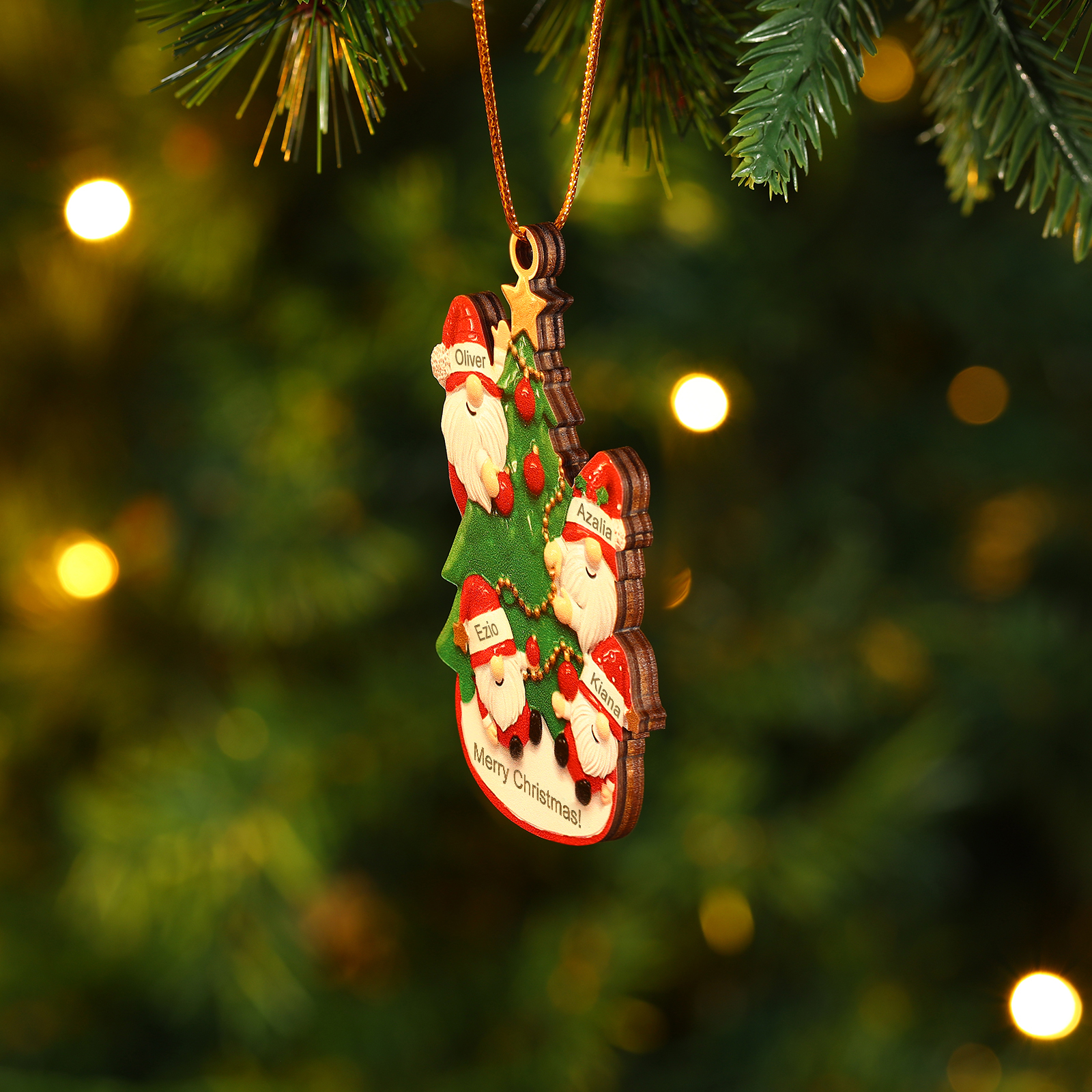 Personalised Gnome Christmas Ornament Custom 4 Names Family Gift for Christmas-Jessemade AU