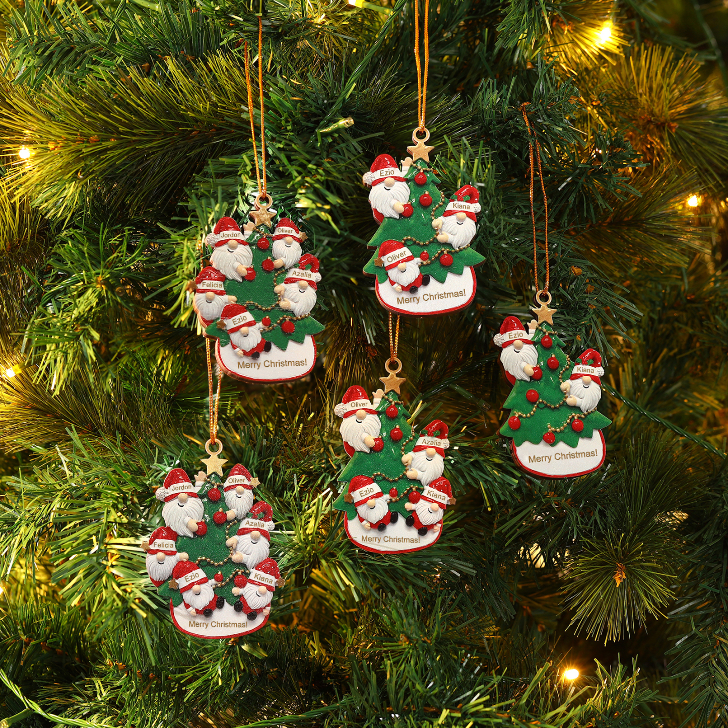 Personalised Gnome Christmas Ornament Custom 4 Names Family Gift for Christmas-Jessemade AU