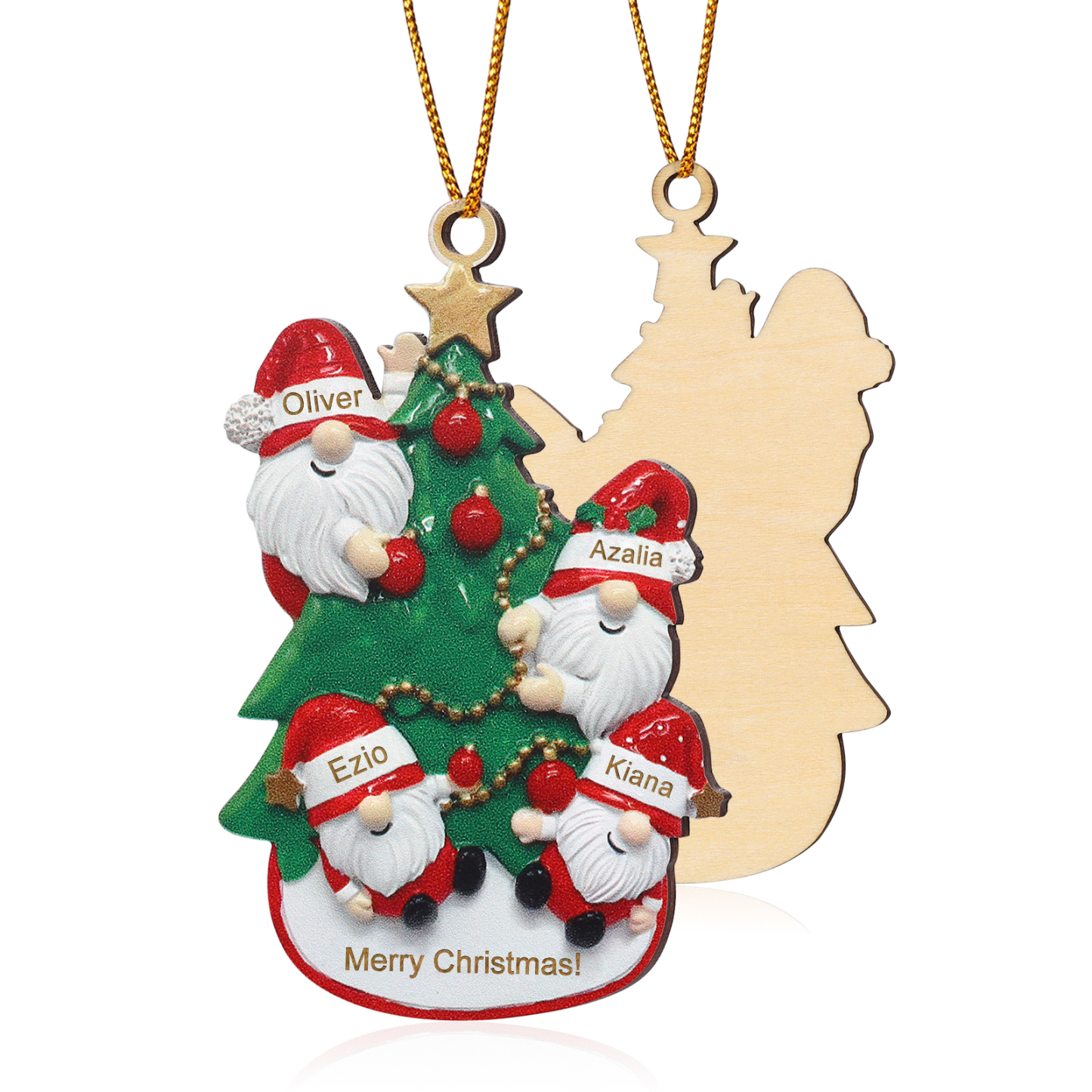 Personalised Gnome Christmas Ornament Custom 4 Names Family Gift for Christmas-Jessemade AU