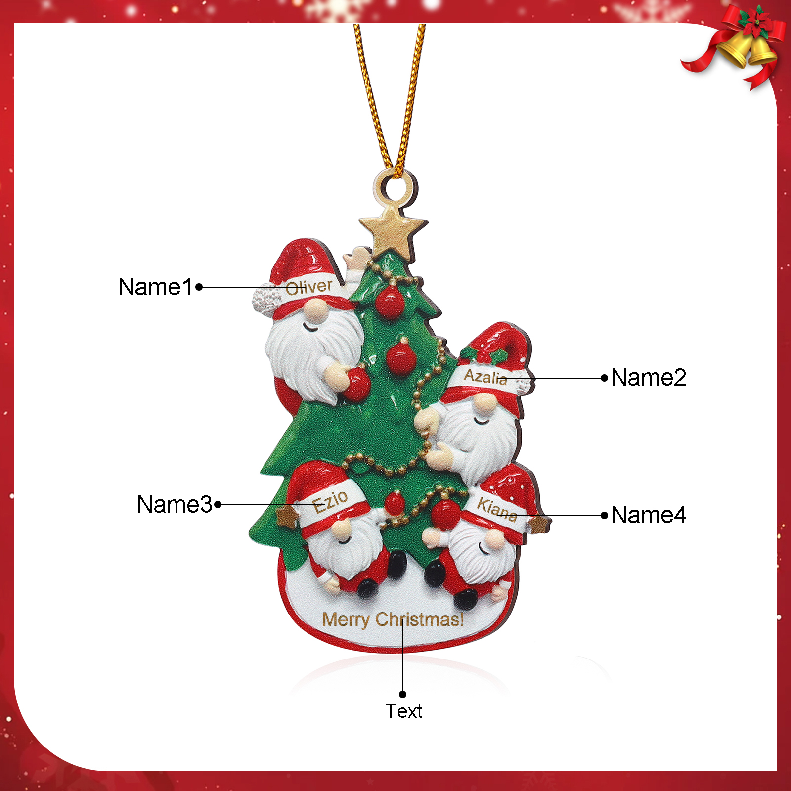 Personalised Gnome Christmas Ornament Custom 4 Names Family Gift for Christmas-Jessemade AU