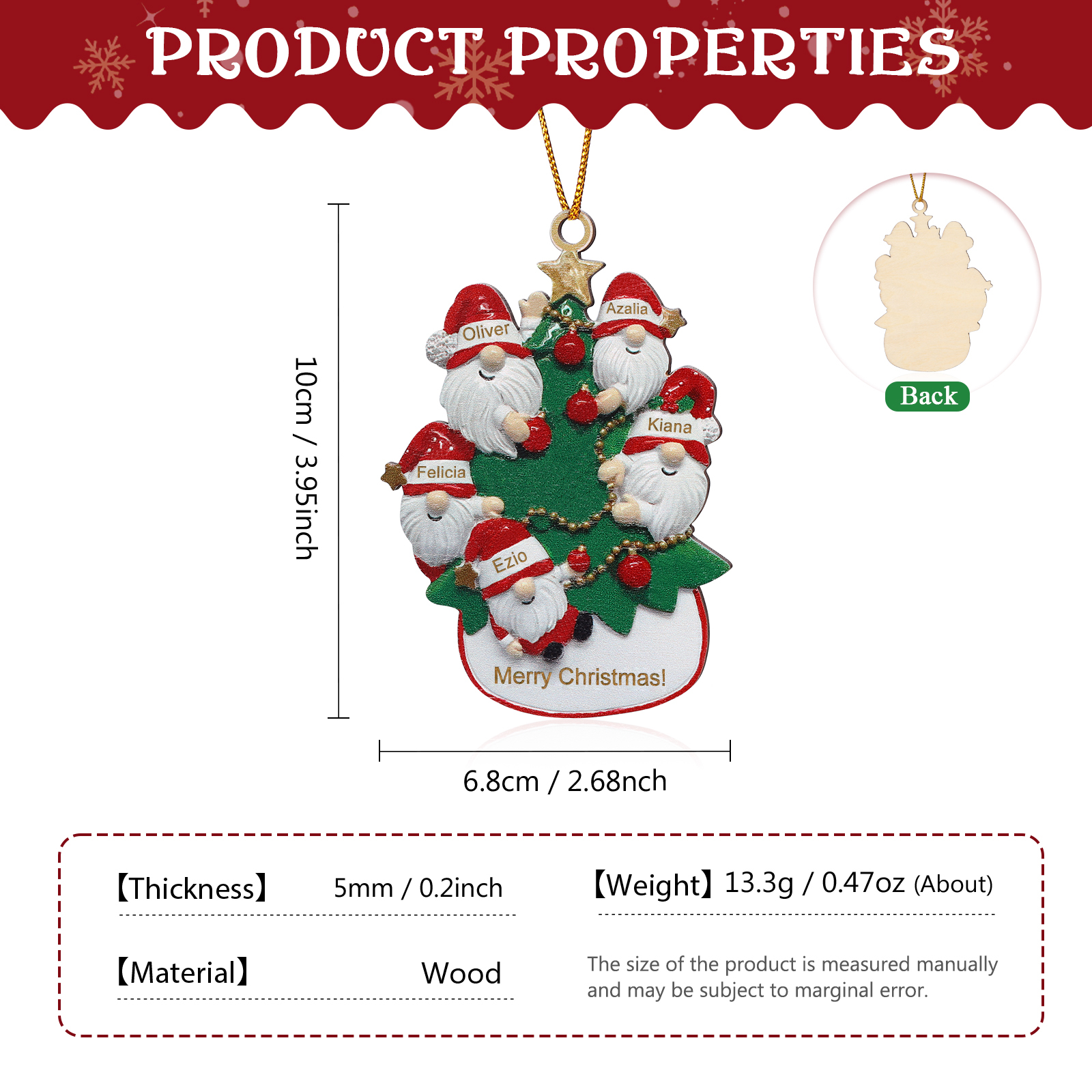 Personalised Gnome Christmas Ornament Custom 5 Names Family Gift for Christmas-Jessemade AU