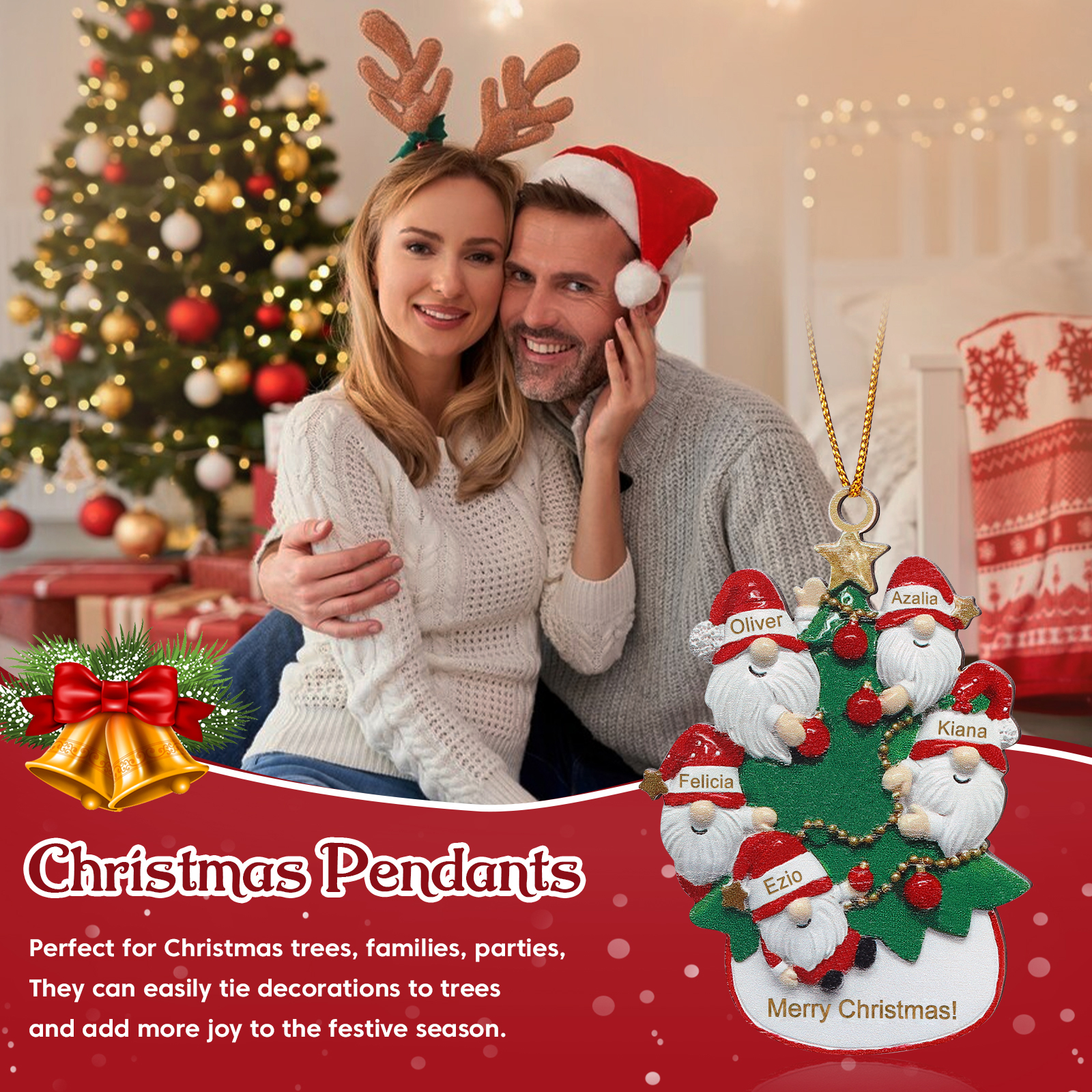 Personalised Gnome Christmas Ornament Custom 5 Names Family Gift for Christmas-Jessemade AU