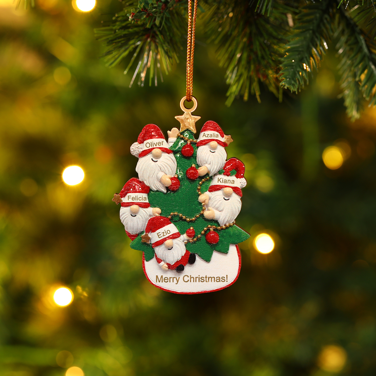 Personalised Gnome Christmas Ornament Custom 5 Names Family Gift for Christmas-Jessemade AU