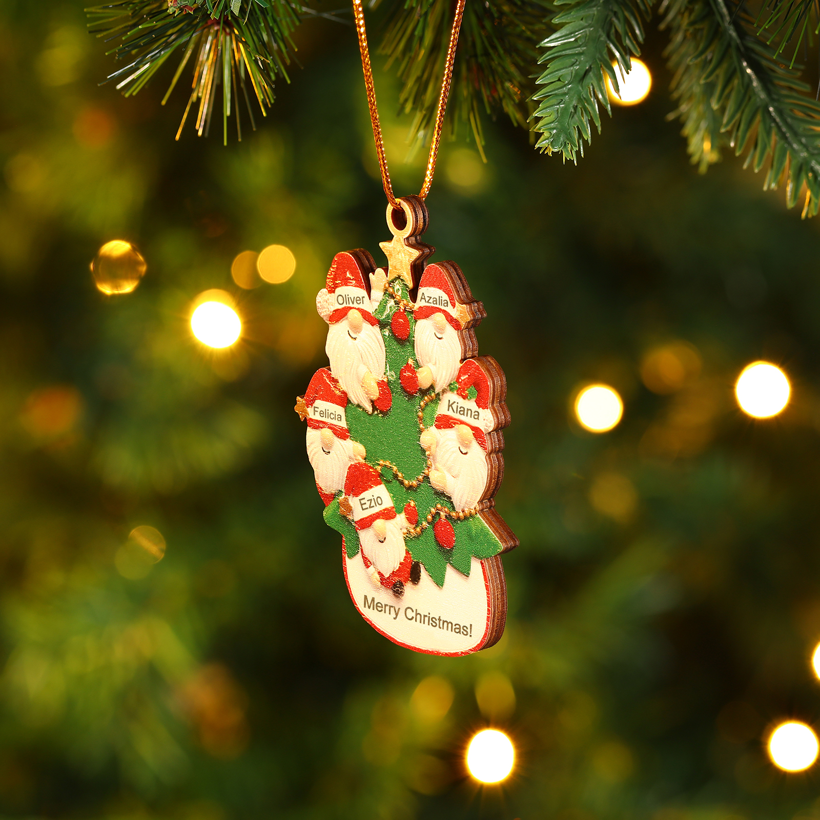 Personalised Gnome Christmas Ornament Custom 5 Names Family Gift for Christmas-Jessemade AU