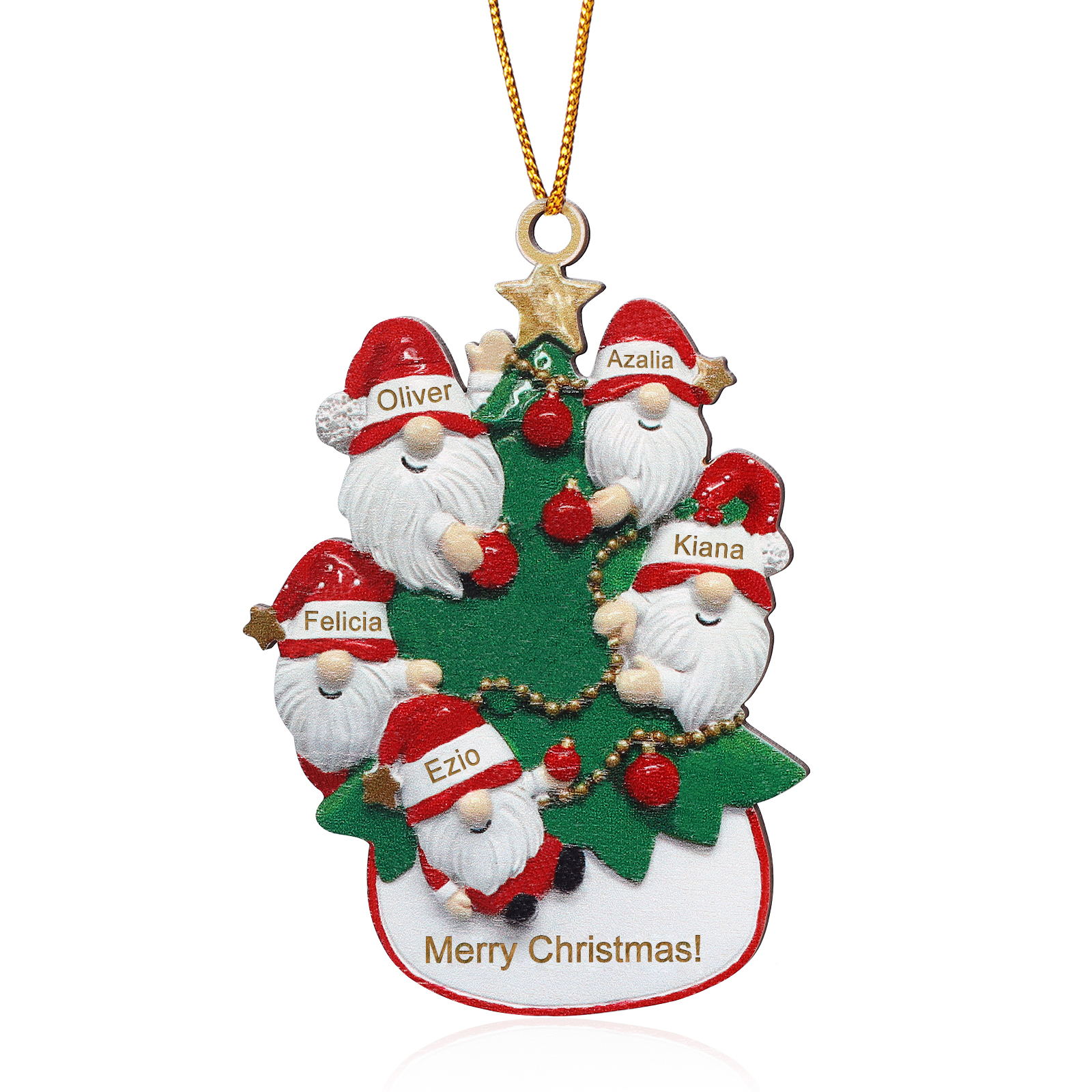 Personalised Gnome Christmas Ornament Custom 5 Names Family Gift for Christmas-Jessemade AU