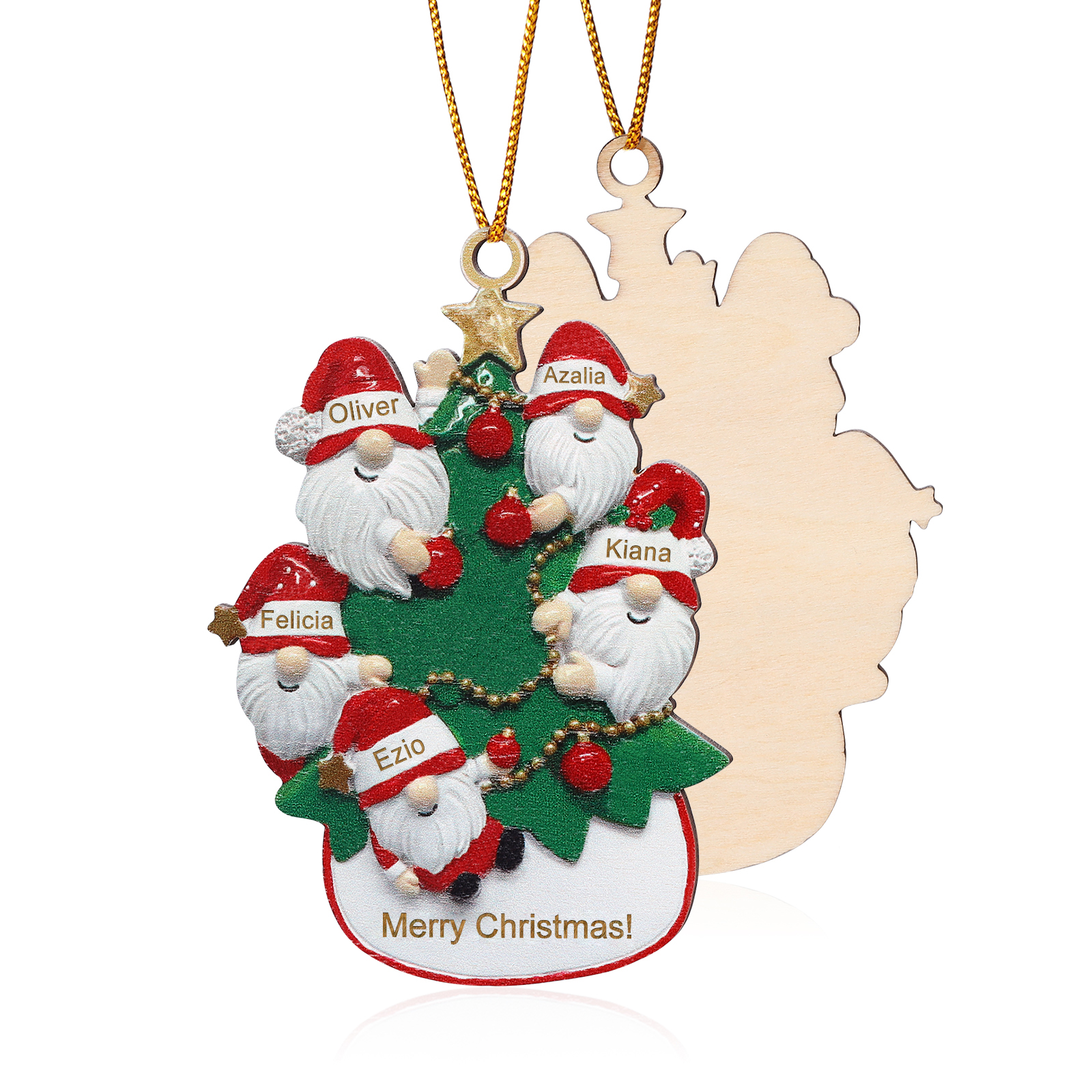 Personalised Gnome Christmas Ornament Custom 5 Names Family Gift for Christmas-Jessemade AU
