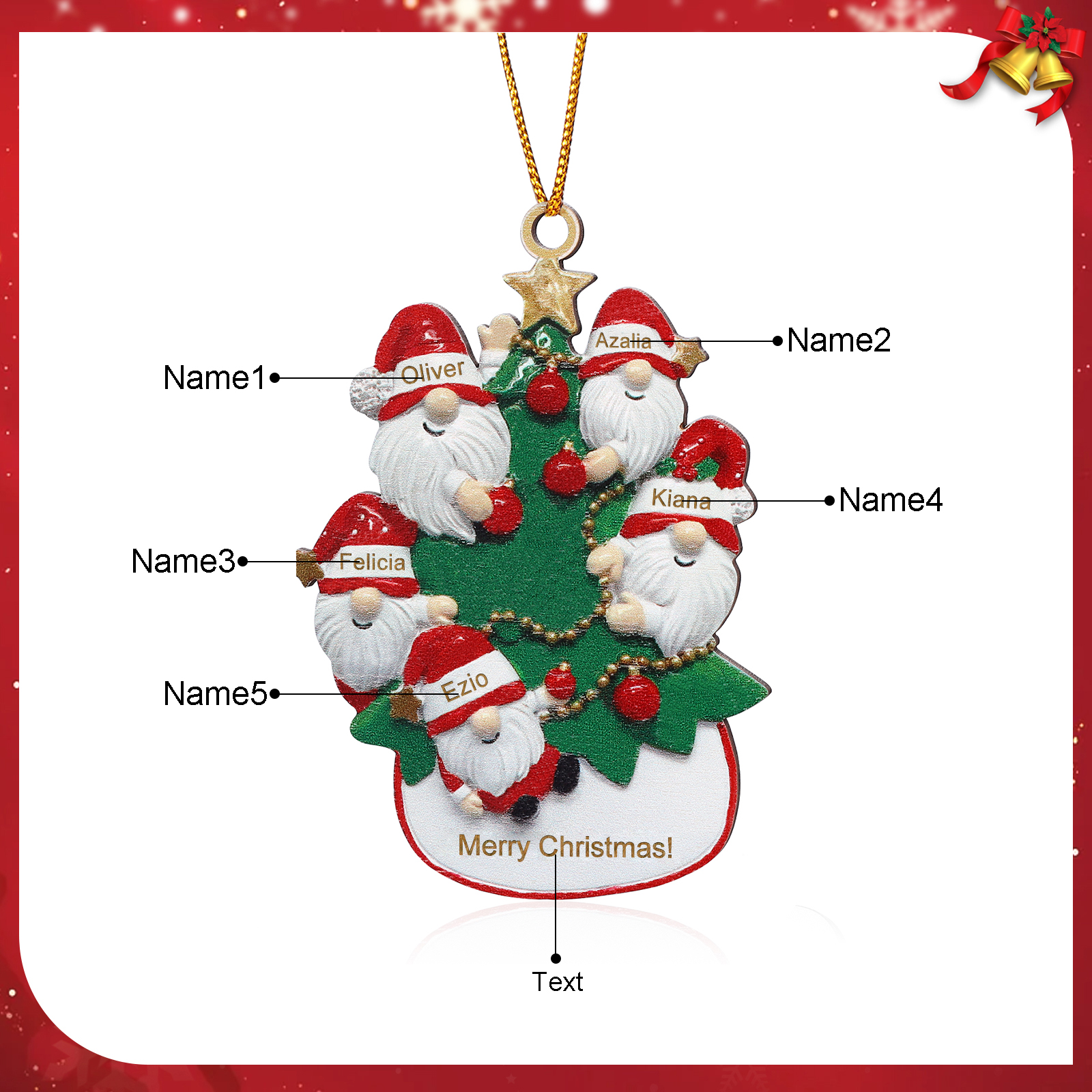 Personalised Gnome Christmas Ornament Custom 5 Names Family Gift for Christmas-Jessemade AU