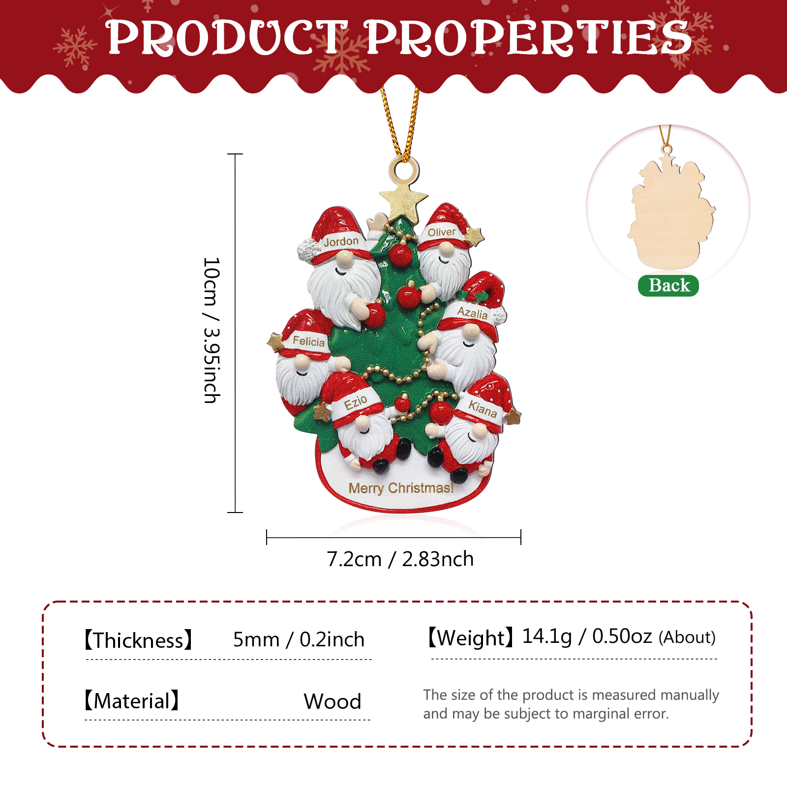 Personalised Gnome Christmas Ornament Custom 6 Names Family Gift for Christmas-Jessemade AU