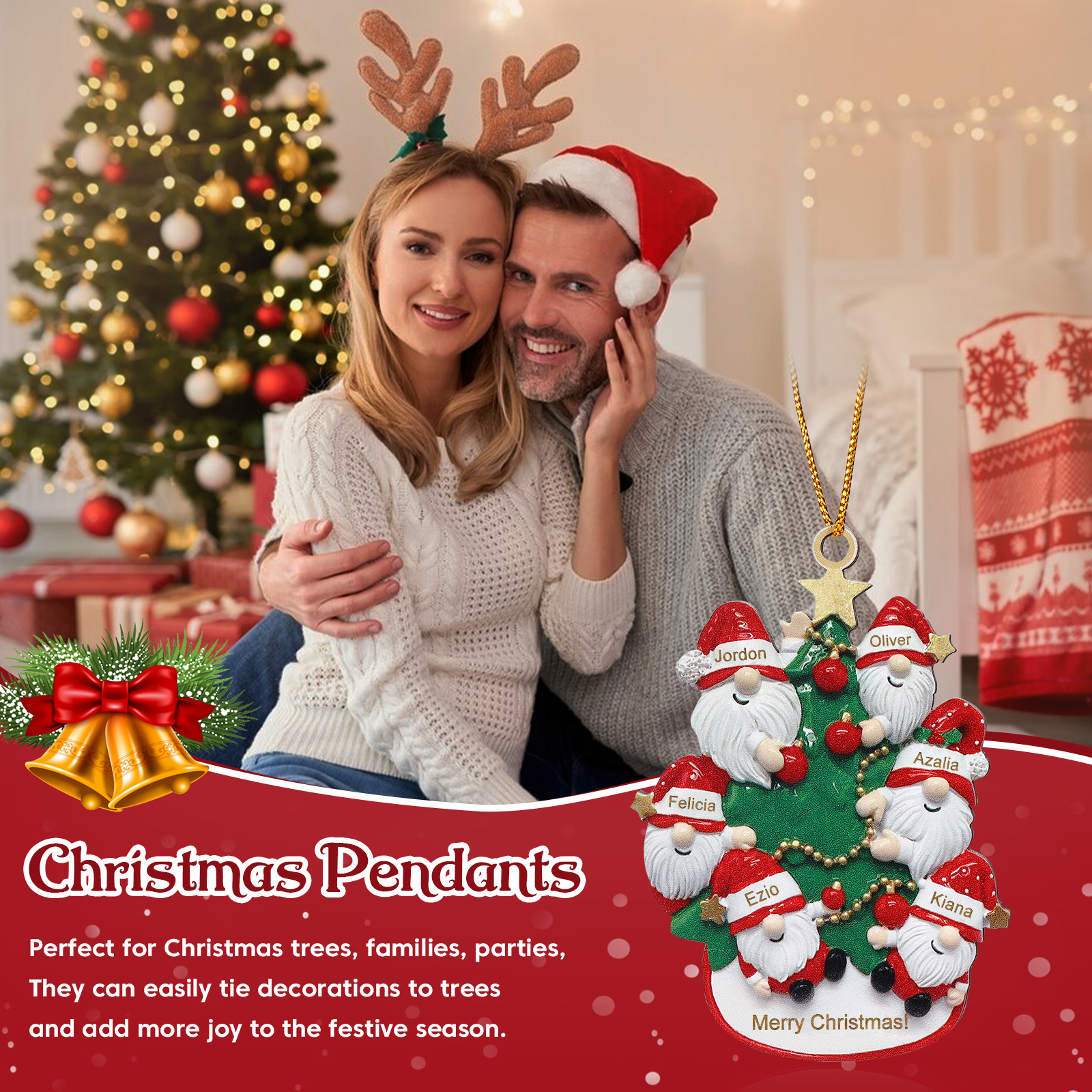 Personalised Gnome Christmas Ornament Custom 6 Names Family Gift for Christmas-Jessemade AU