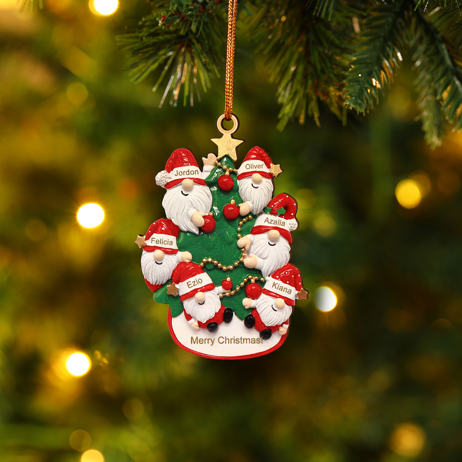Personalised Gnome Christmas Ornament Custom 6 Names Family Gift for Christmas-Jessemade AU