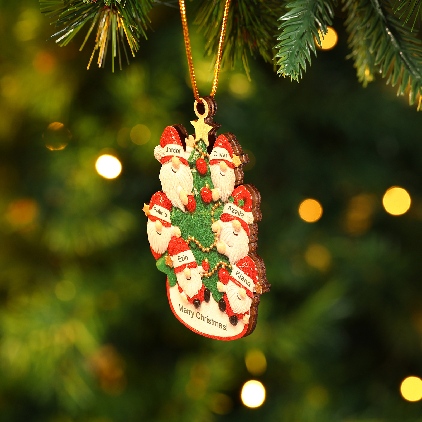Personalised Gnome Christmas Ornament Custom 6 Names Family Gift for Christmas-Jessemade AU