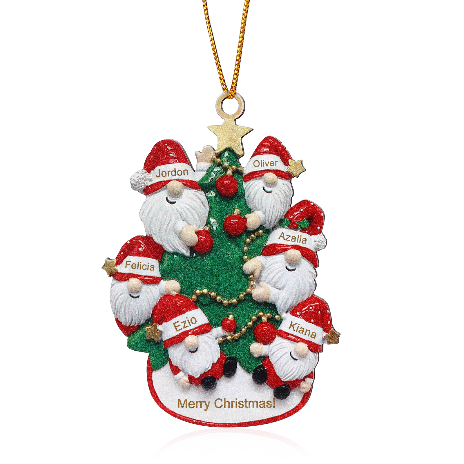 Personalised Gnome Christmas Ornament Custom 6 Names Family Gift for Christmas-Jessemade AU