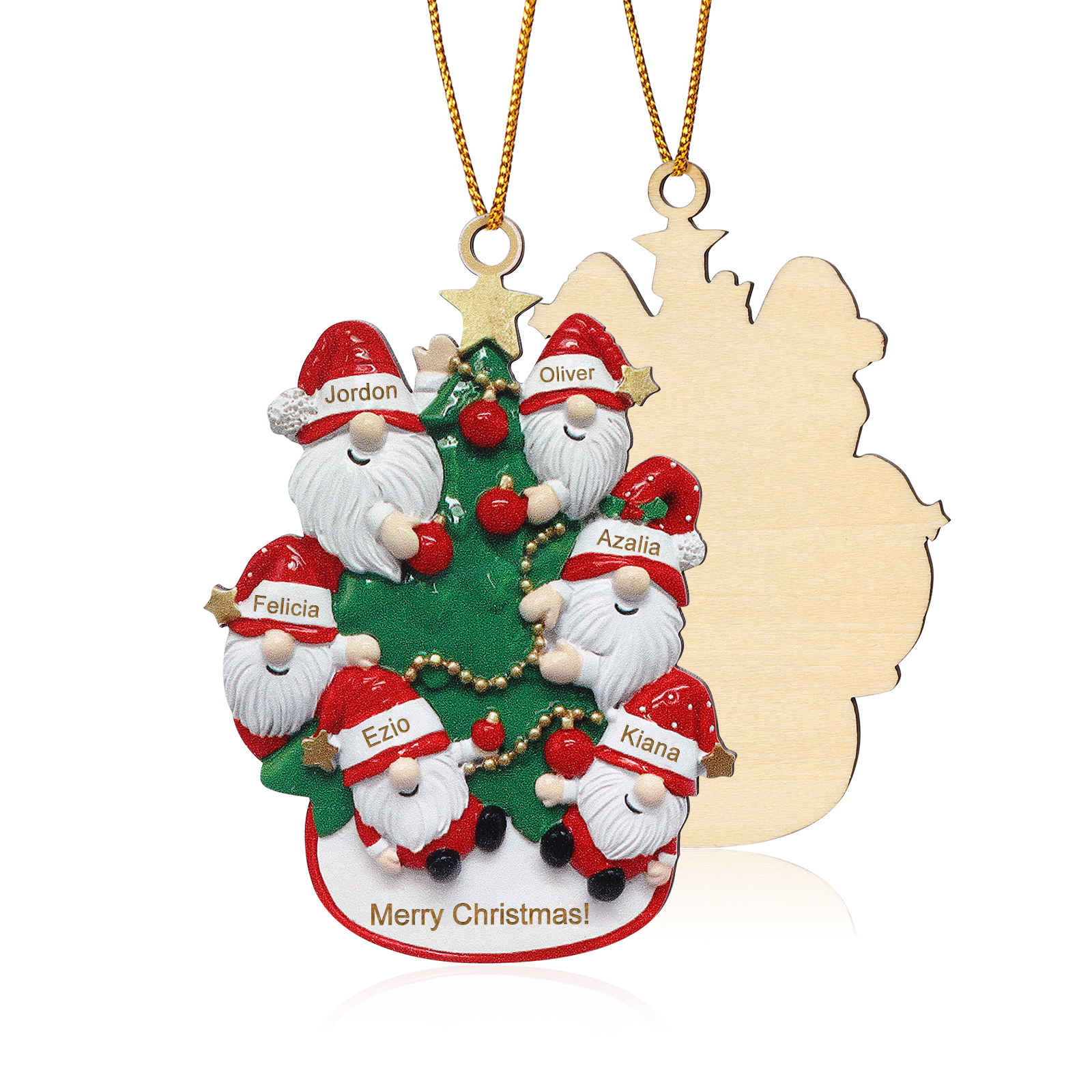 Personalised Gnome Christmas Ornament Custom 6 Names Family Gift for Christmas-Jessemade AU