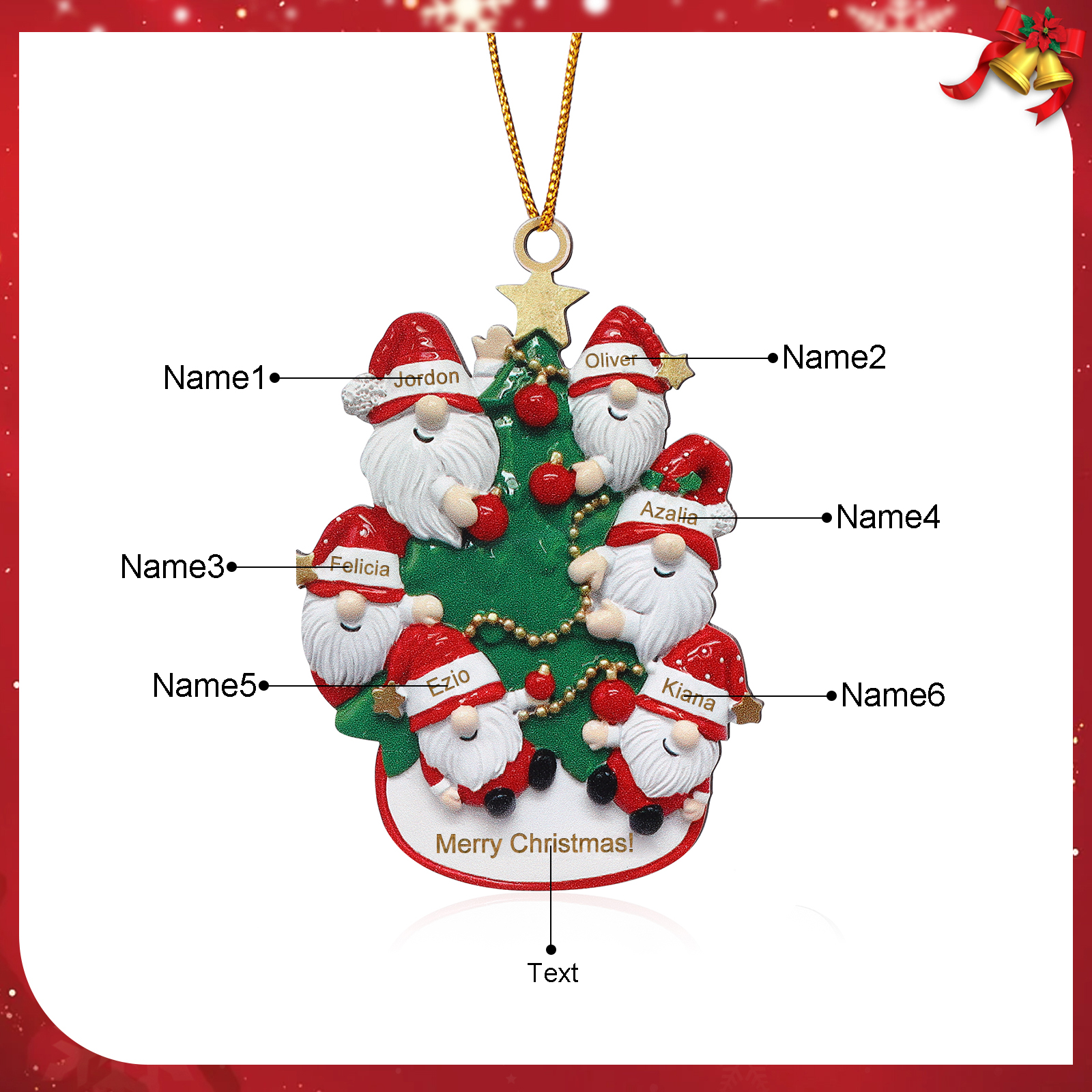Personalised Gnome Christmas Ornament Custom 6 Names Family Gift for Christmas-Jessemade AU