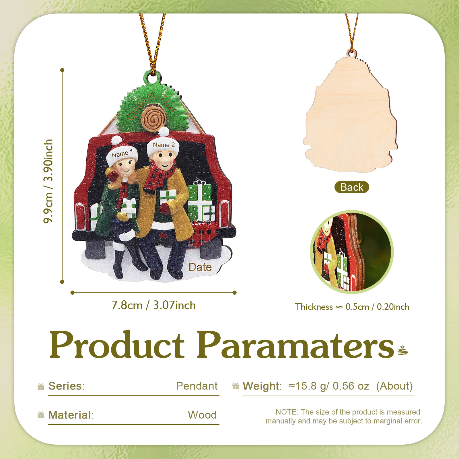 Custom Wooden Family Car Ornament Personalized Christmas Gift with 2 Names & Year-Jessemade AU