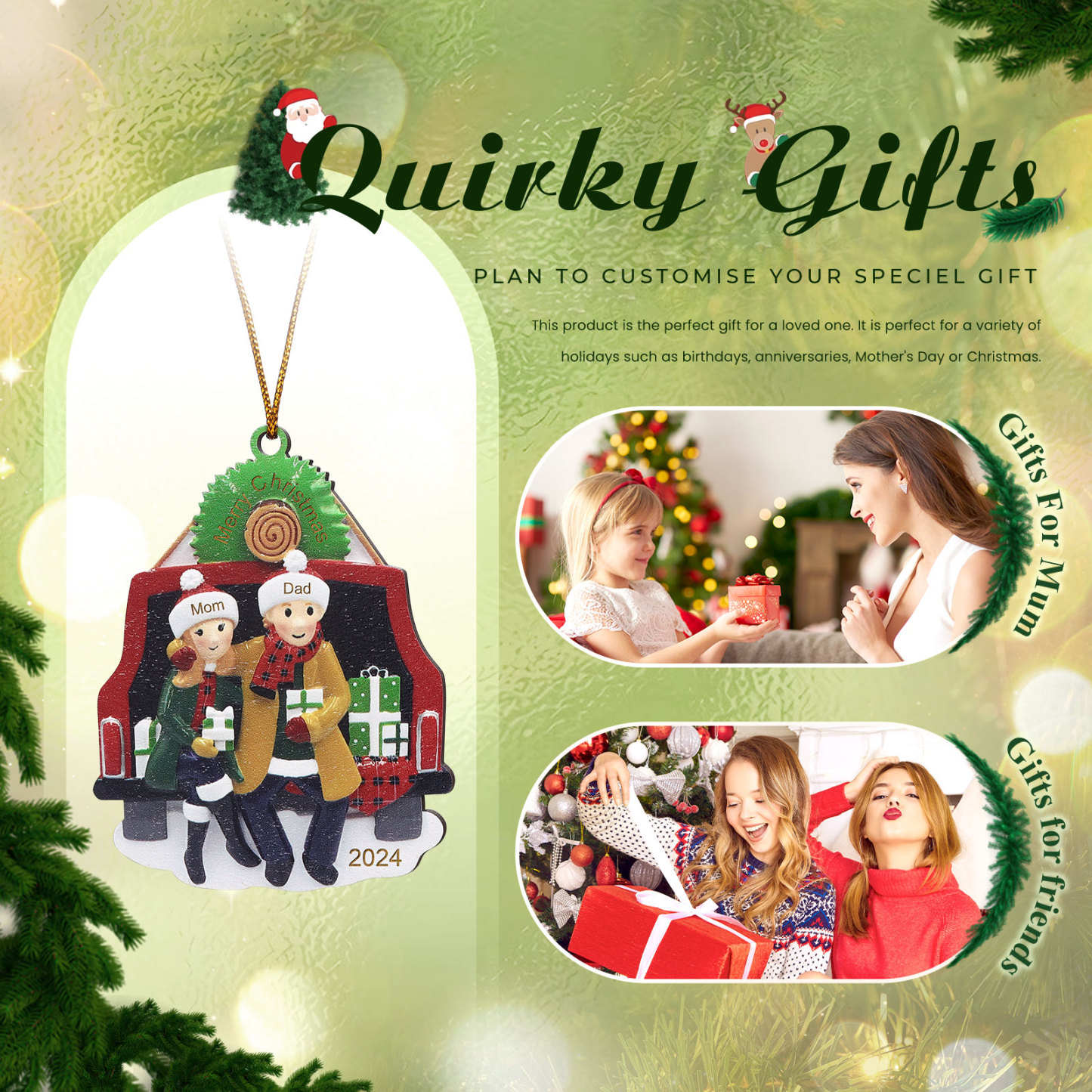 Custom Wooden Family Car Ornament Personalized Christmas Gift with 2 Names & Year-Jessemade AU