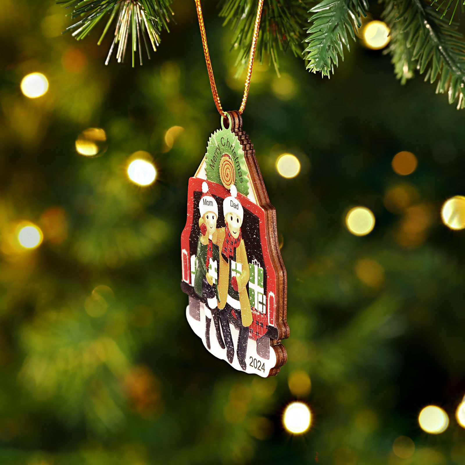 Custom Wooden Family Car Ornament Personalized Christmas Gift with 2 Names & Year-Jessemade AU