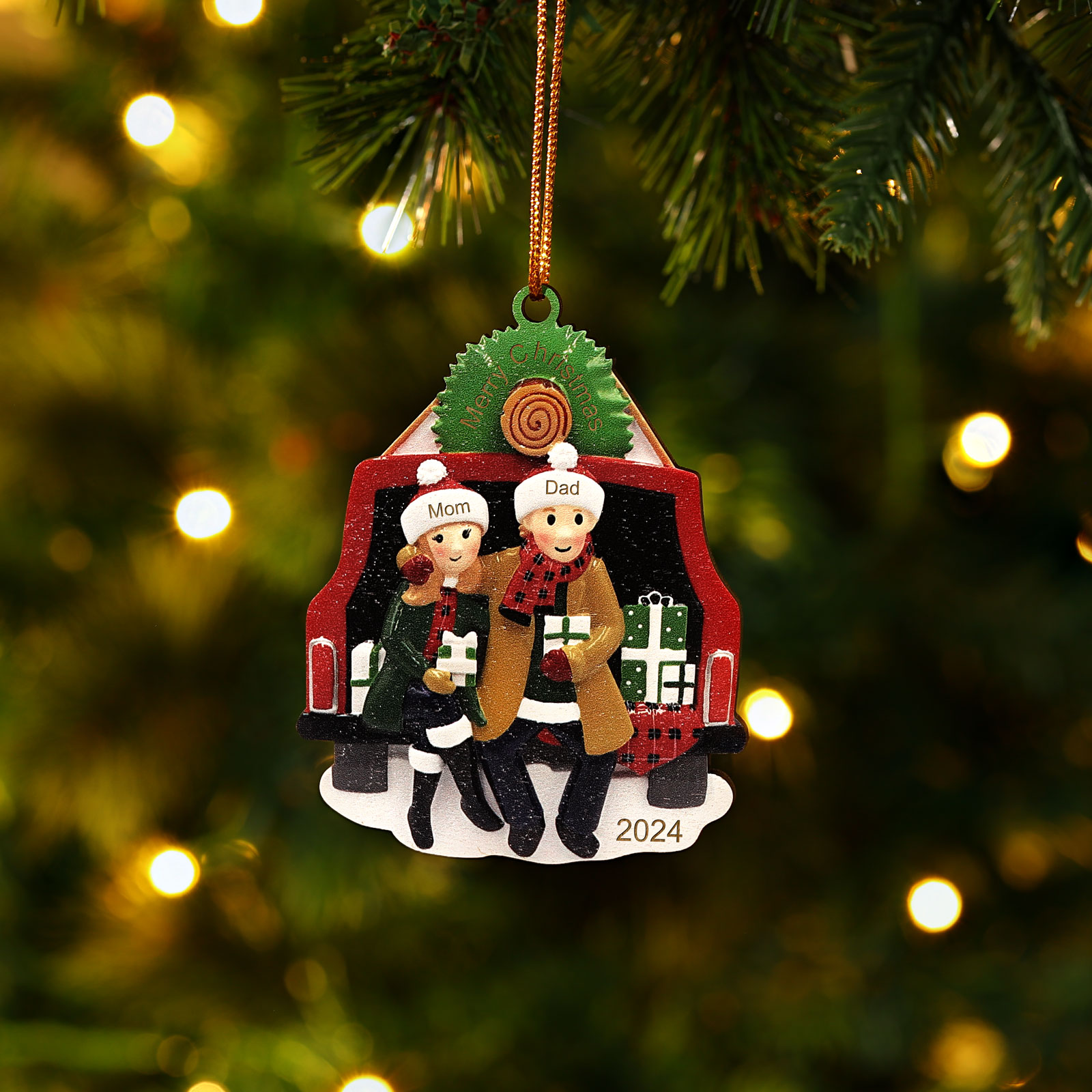 Custom Wooden Family Car Ornament Personalized Christmas Gift with 2 Names & Year-Jessemade AU