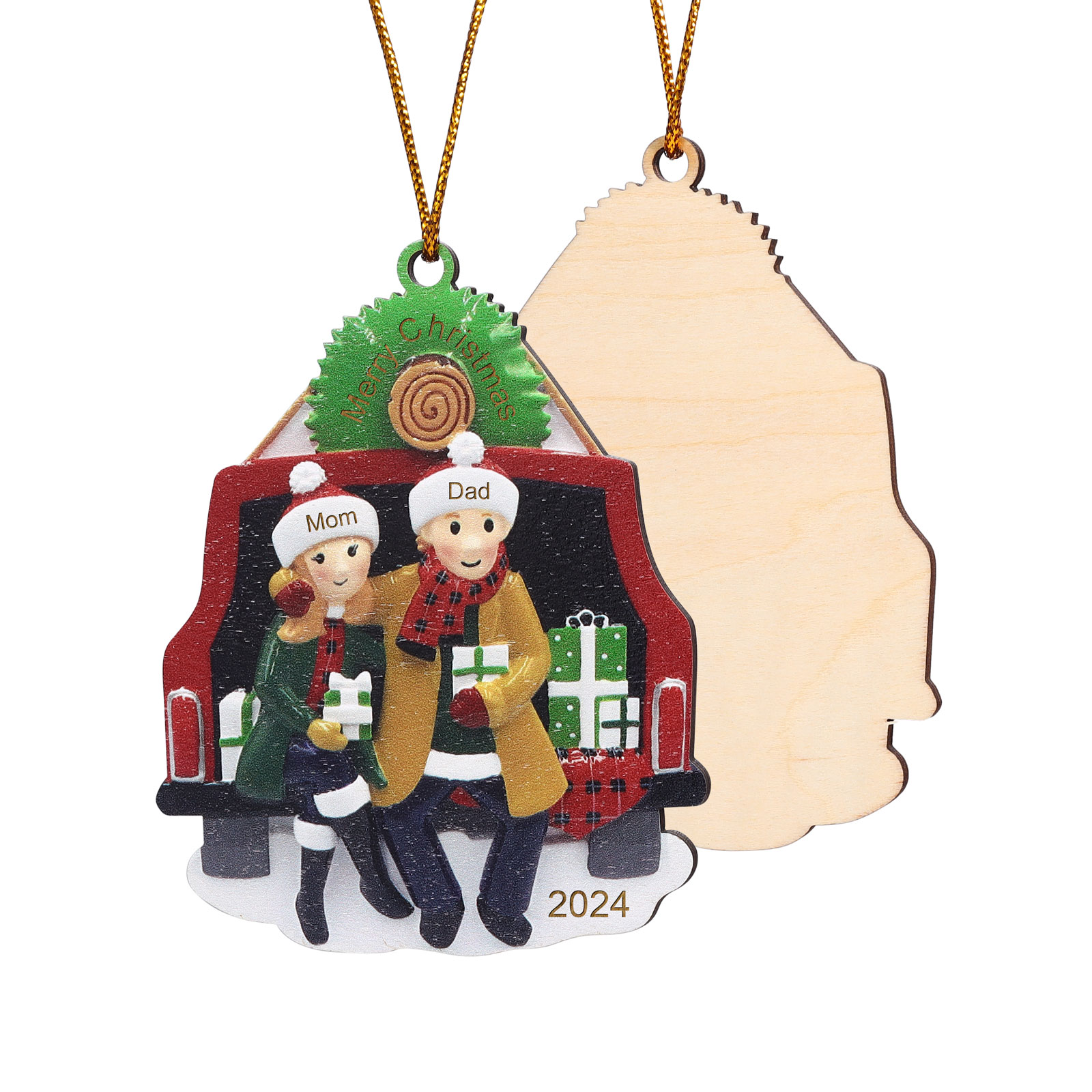 Custom Wooden Family Car Ornament Personalized Christmas Gift with 2 Names & Year-Jessemade AU