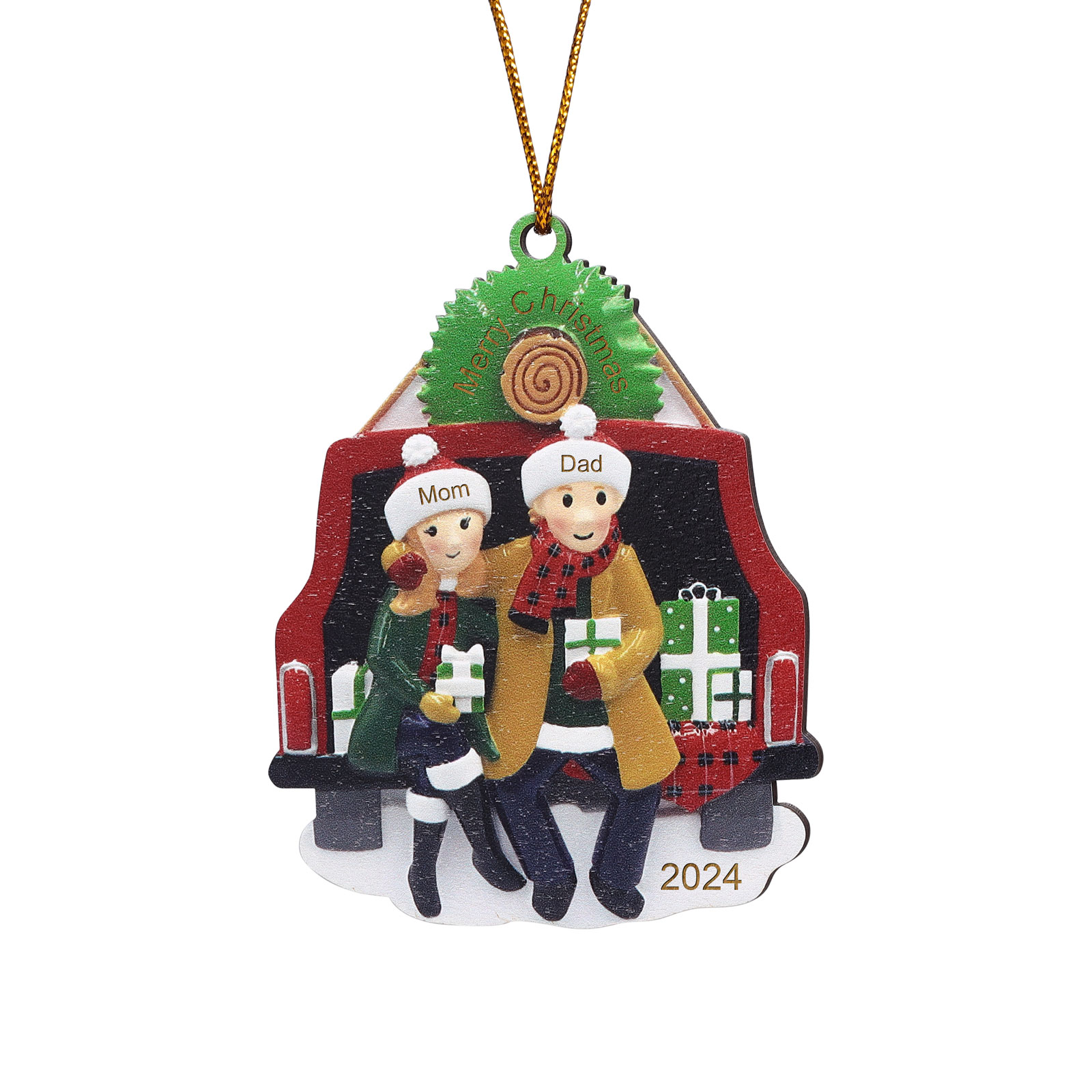 Custom Wooden Family Car Ornament Personalized Christmas Gift with 2 Names & Year-Jessemade AU