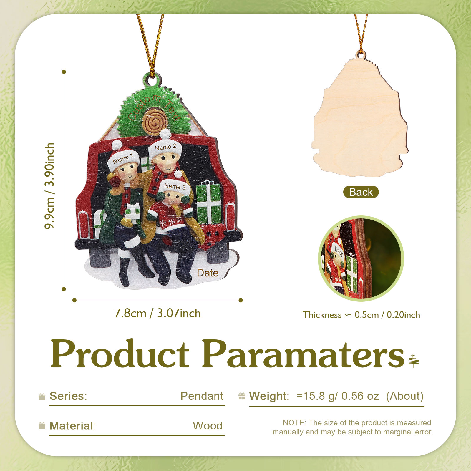 Custom Wooden Family Car Ornament Personalized Christmas Gift with 3 Names & Year-Jessemade AU