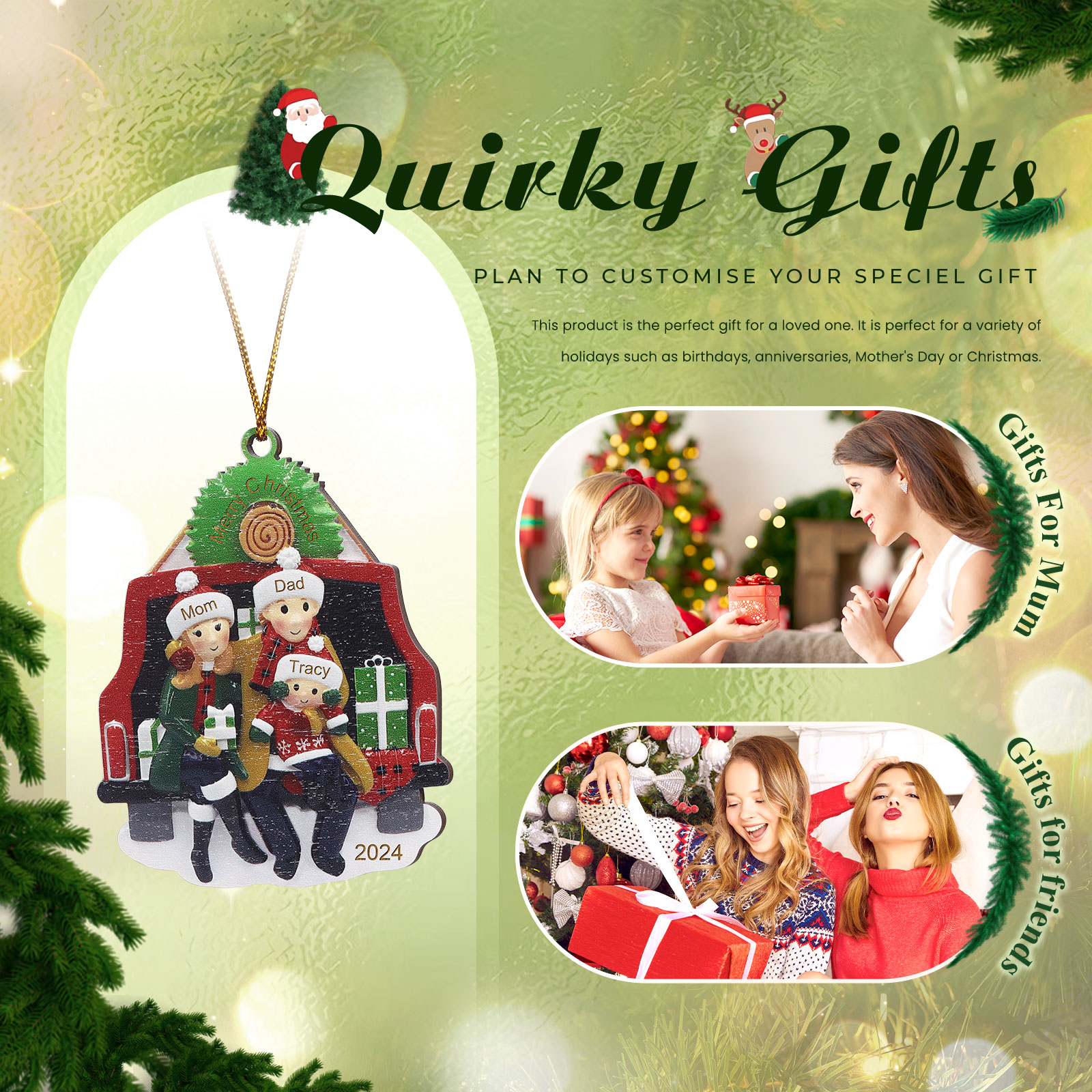 Custom Wooden Family Car Ornament Personalized Christmas Gift with 3 Names & Year-Jessemade AU