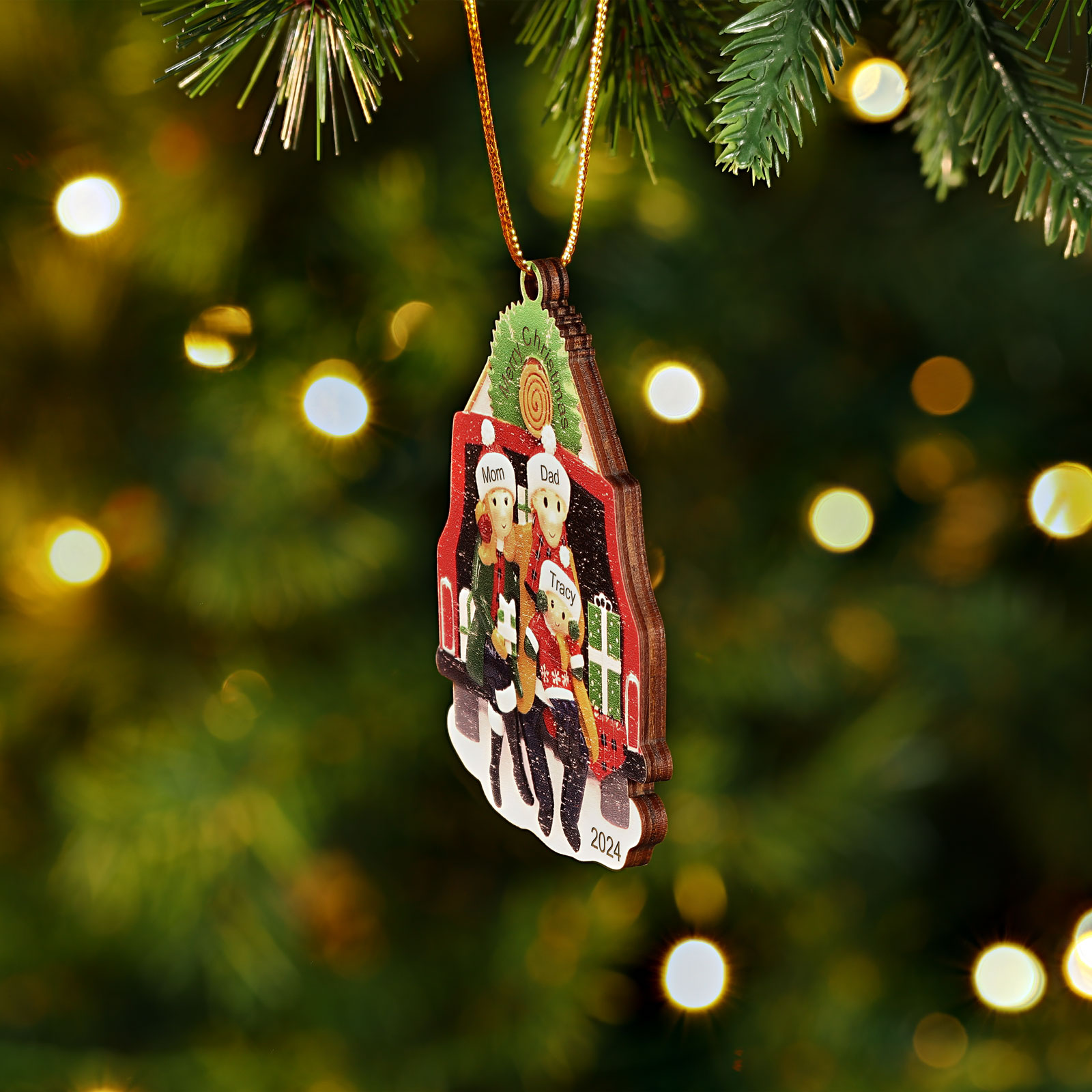 Custom Wooden Family Car Ornament Personalized Christmas Gift with 3 Names & Year-Jessemade AU