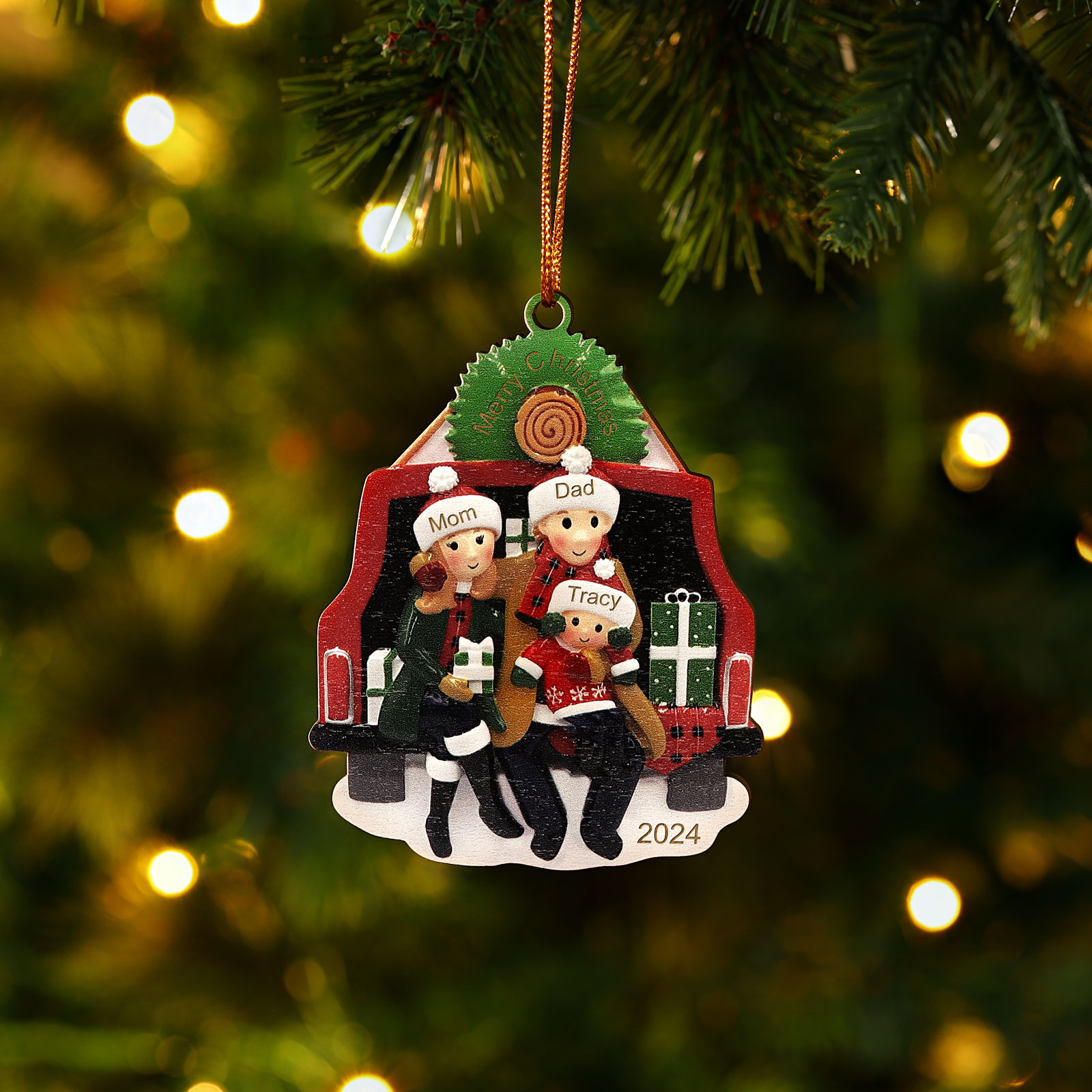 Custom Wooden Family Car Ornament Personalized Christmas Gift with 3 Names & Year-Jessemade AU