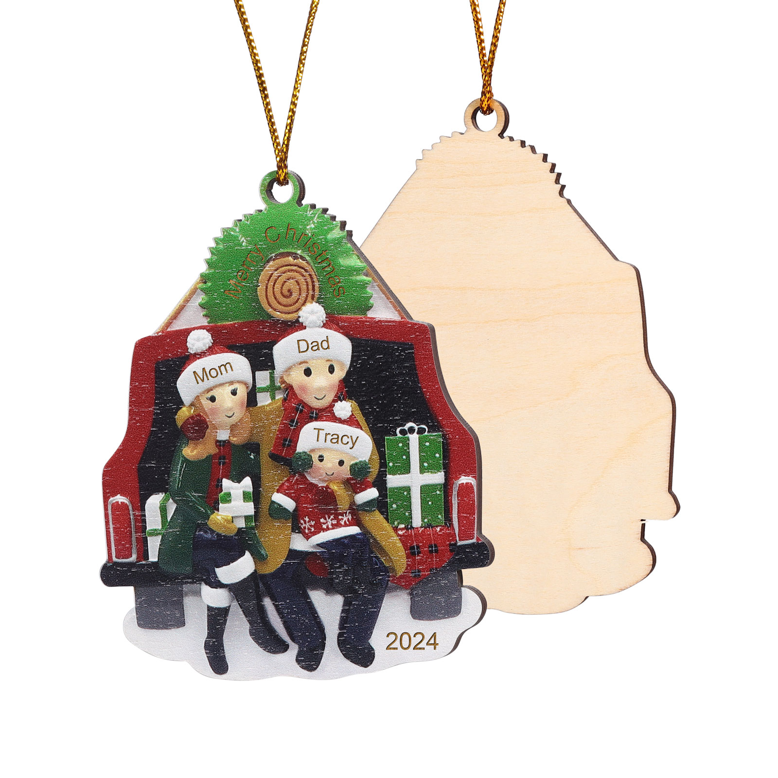 Custom Wooden Family Car Ornament Personalized Christmas Gift with 3 Names & Year-Jessemade AU