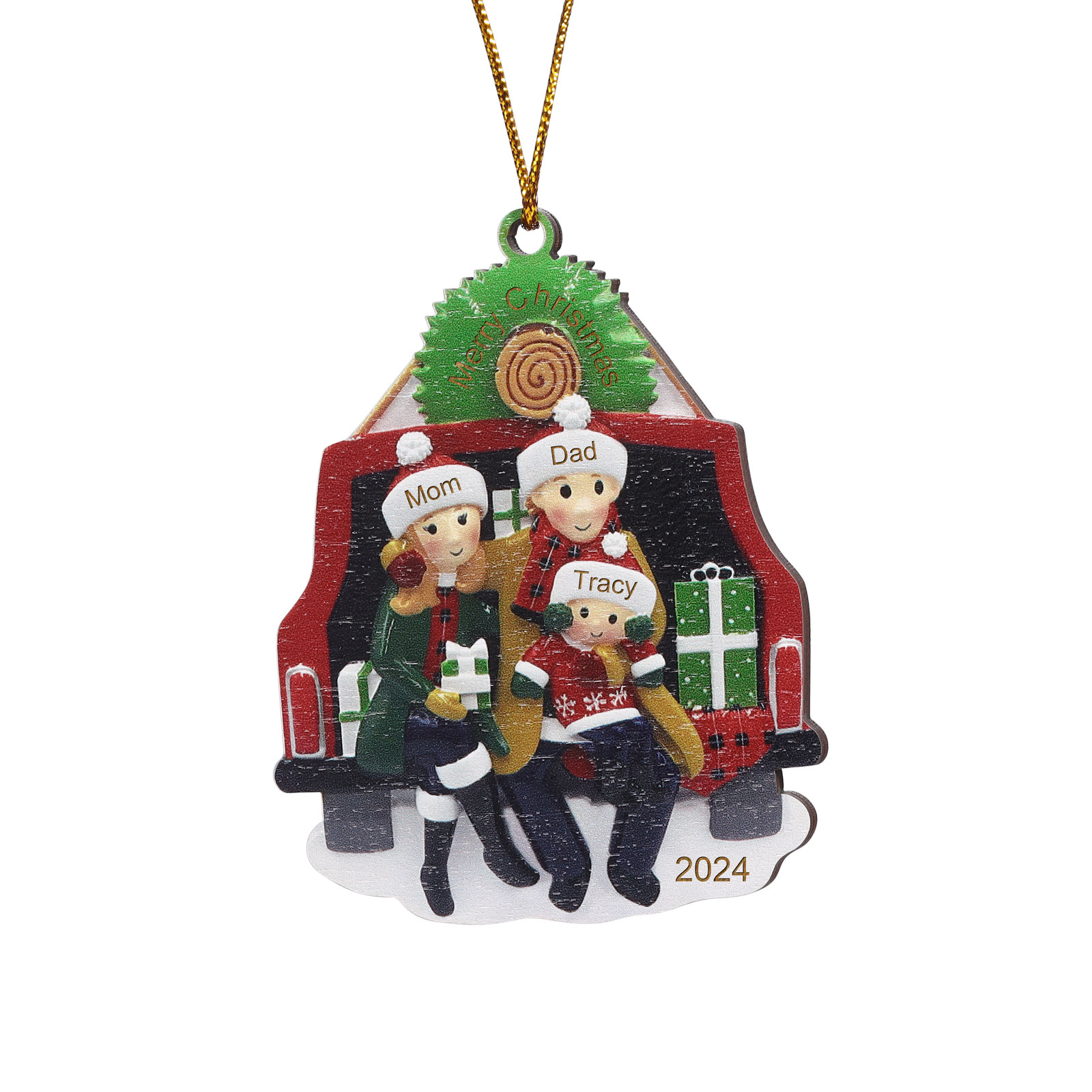 Custom Wooden Family Car Ornament Personalized Christmas Gift with 3 Names & Year-Jessemade AU