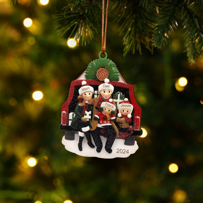 Custom Wooden Family Car Ornament Personalized Christmas Gift with 4 Names & Year-Jessemade AU