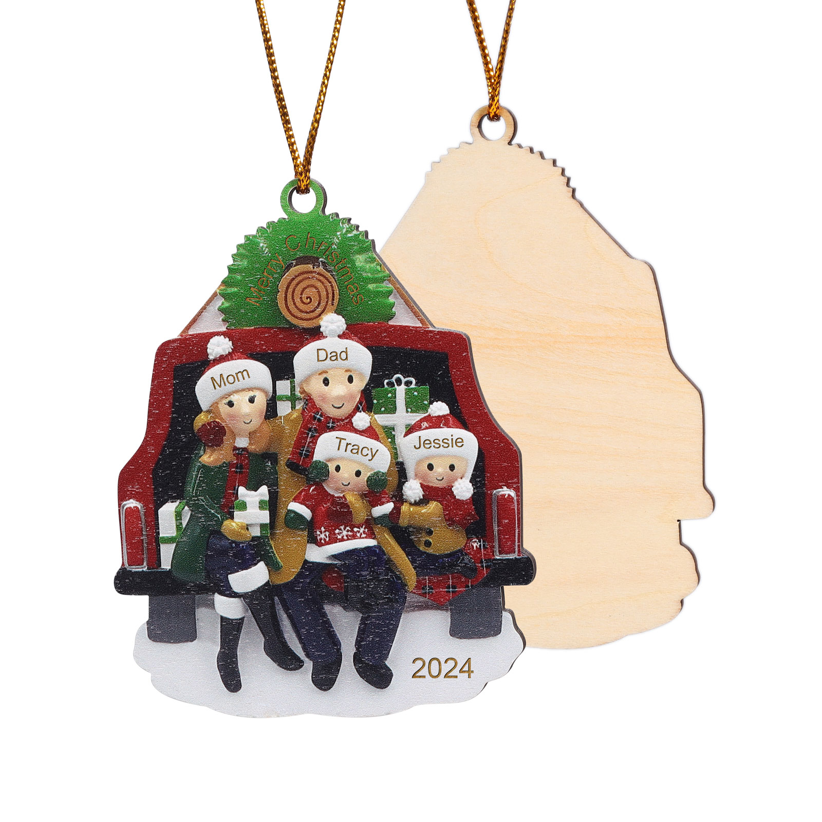 Custom Wooden Family Car Ornament Personalized Christmas Gift with 4 Names & Year-Jessemade AU