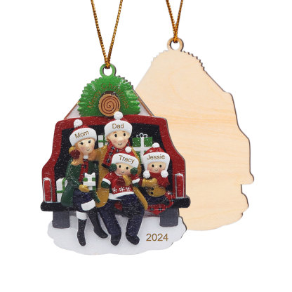 Custom Wooden Family Car Ornament Personalized Christmas Gift with 4 Names & Year-Jessemade AU