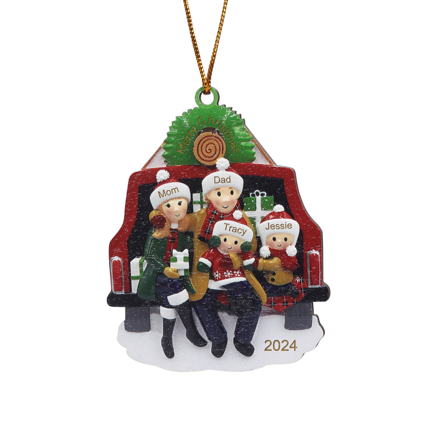 Custom Wooden Family Car Ornament Personalized Christmas Gift with 4 Names & Year-Jessemade AU