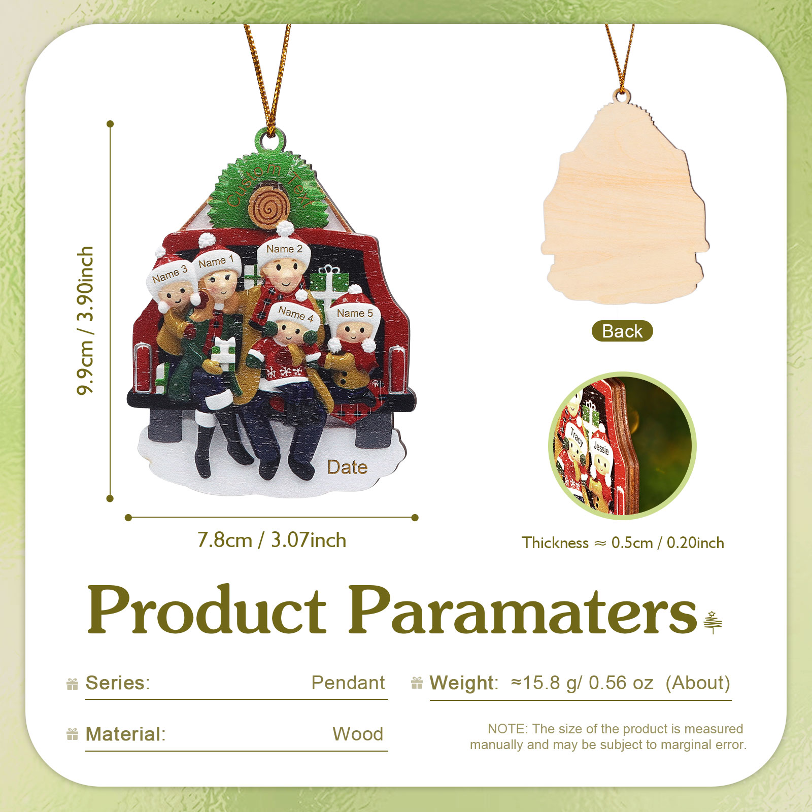 Custom Wooden Family Car Ornament Personalized Christmas Gift with 5 Names & Year-Jessemade AU