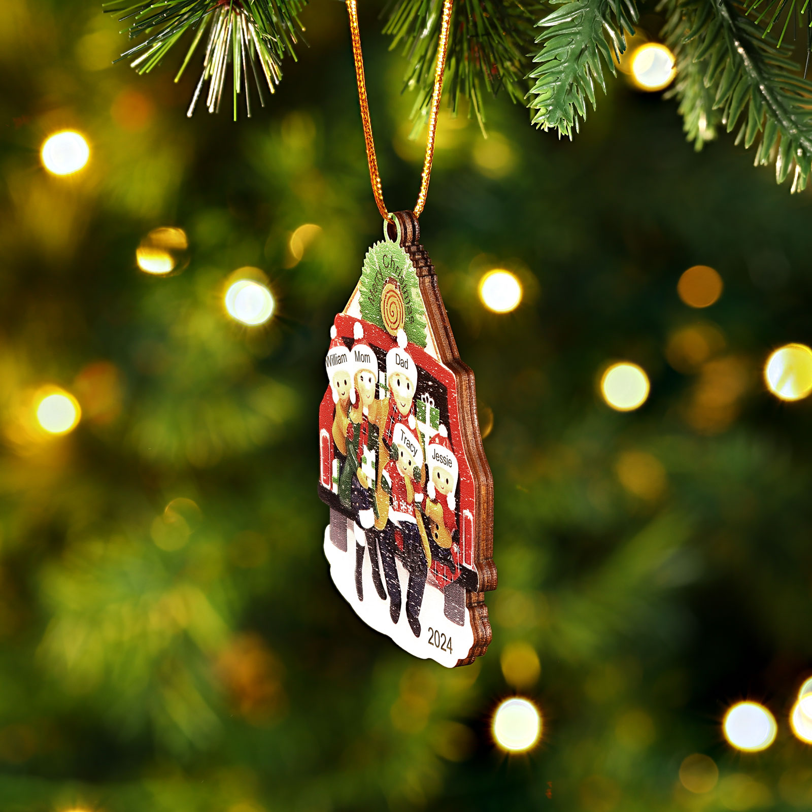 Custom Wooden Family Car Ornament Personalized Christmas Gift with 5 Names & Year-Jessemade AU