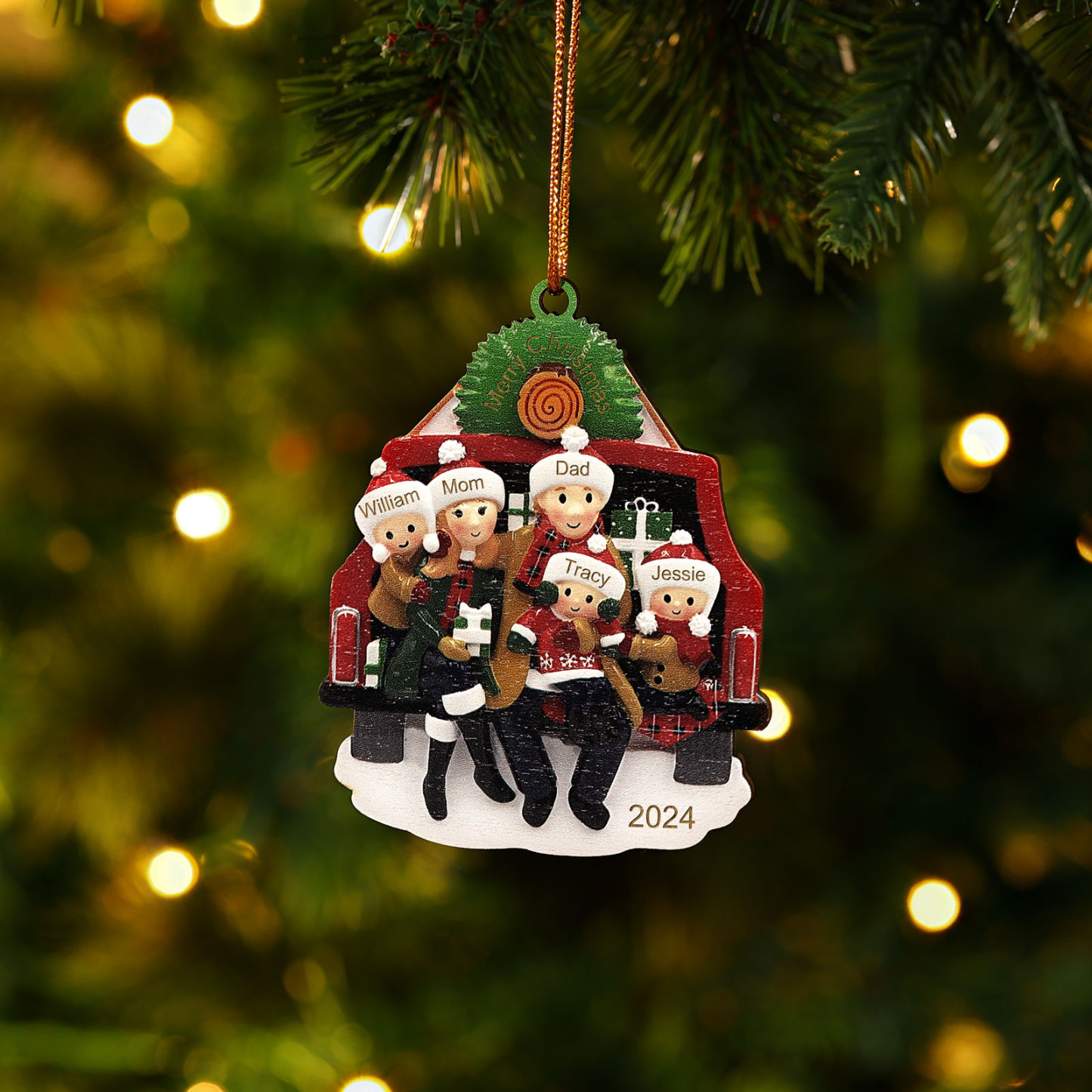 Custom Wooden Family Car Ornament Personalized Christmas Gift with 5 Names & Year-Jessemade AU