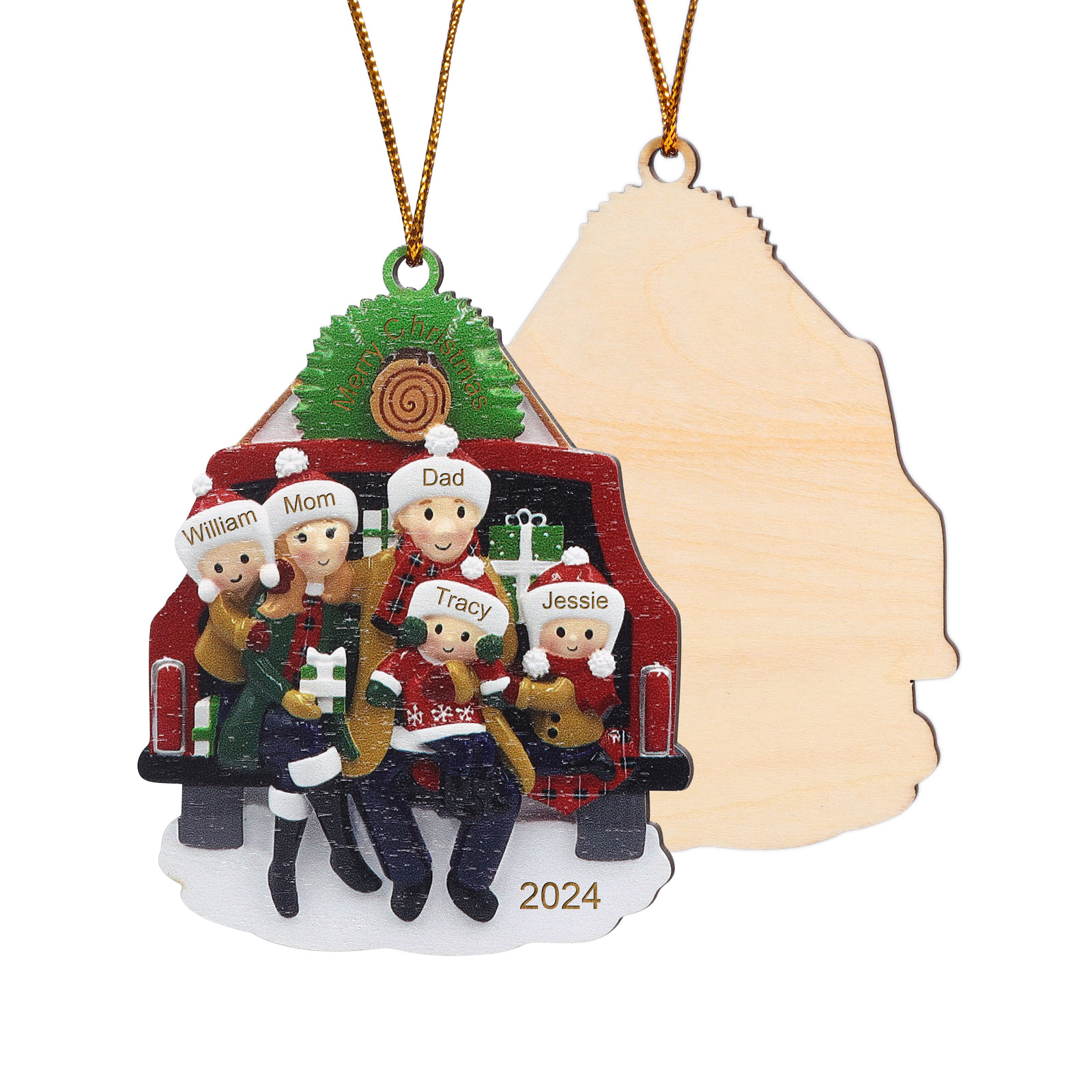 Custom Wooden Family Car Ornament Personalized Christmas Gift with 5 Names & Year-Jessemade AU
