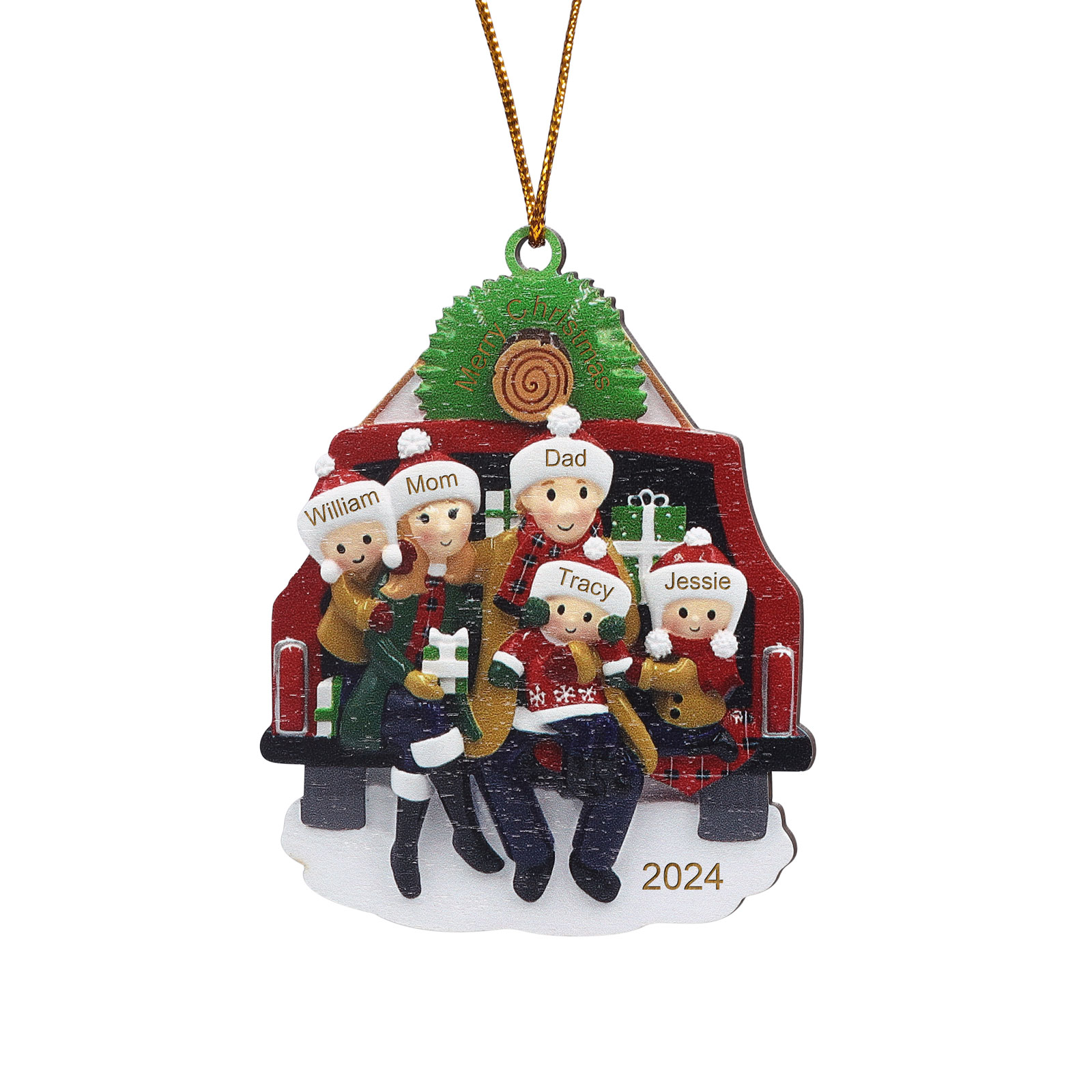 Custom Wooden Family Car Ornament Personalized Christmas Gift with 5 Names & Year-Jessemade AU