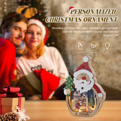 Personalised Wooden Santa and Snowman Night Light with Custom Names-Jessemade AU