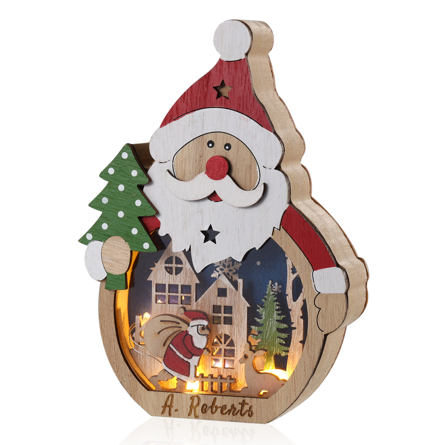Personalised Wooden Santa and Snowman Night Light with Custom Names-Jessemade AU