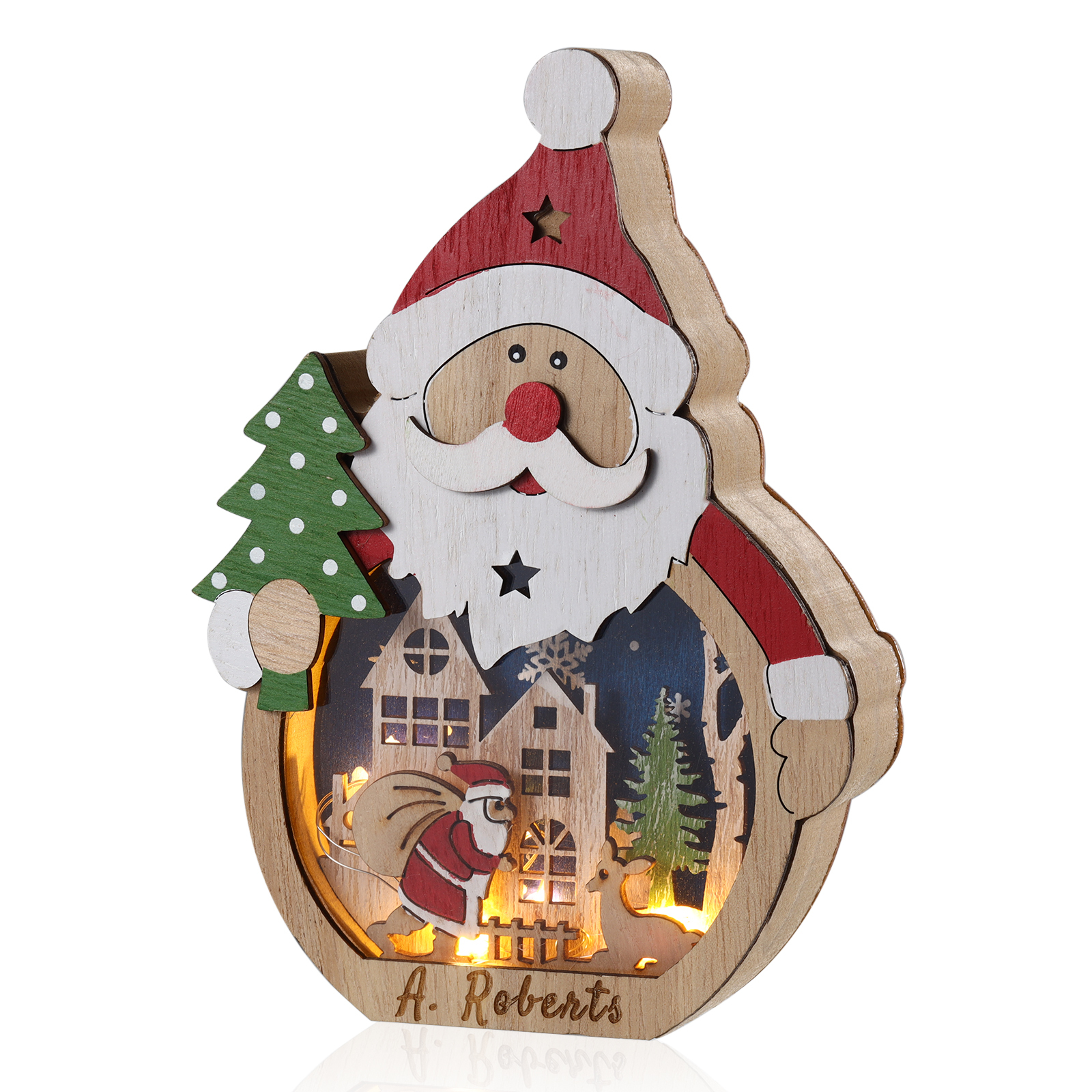 Personalised Wooden Santa and Snowman Night Light with Custom Names-Jessemade AU