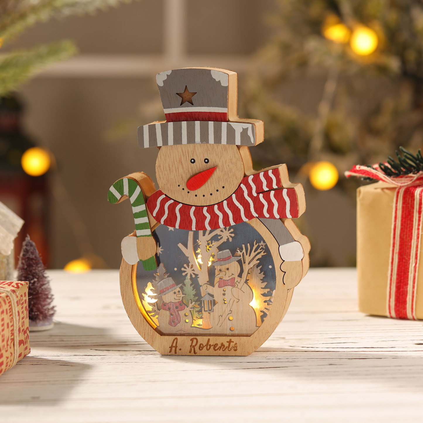 Personalised Wooden Santa and Snowman Night Light with Custom Names-Jessemade AU