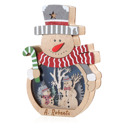 Personalised Wooden Santa and Snowman Night Light with Custom Names-Jessemade AU
