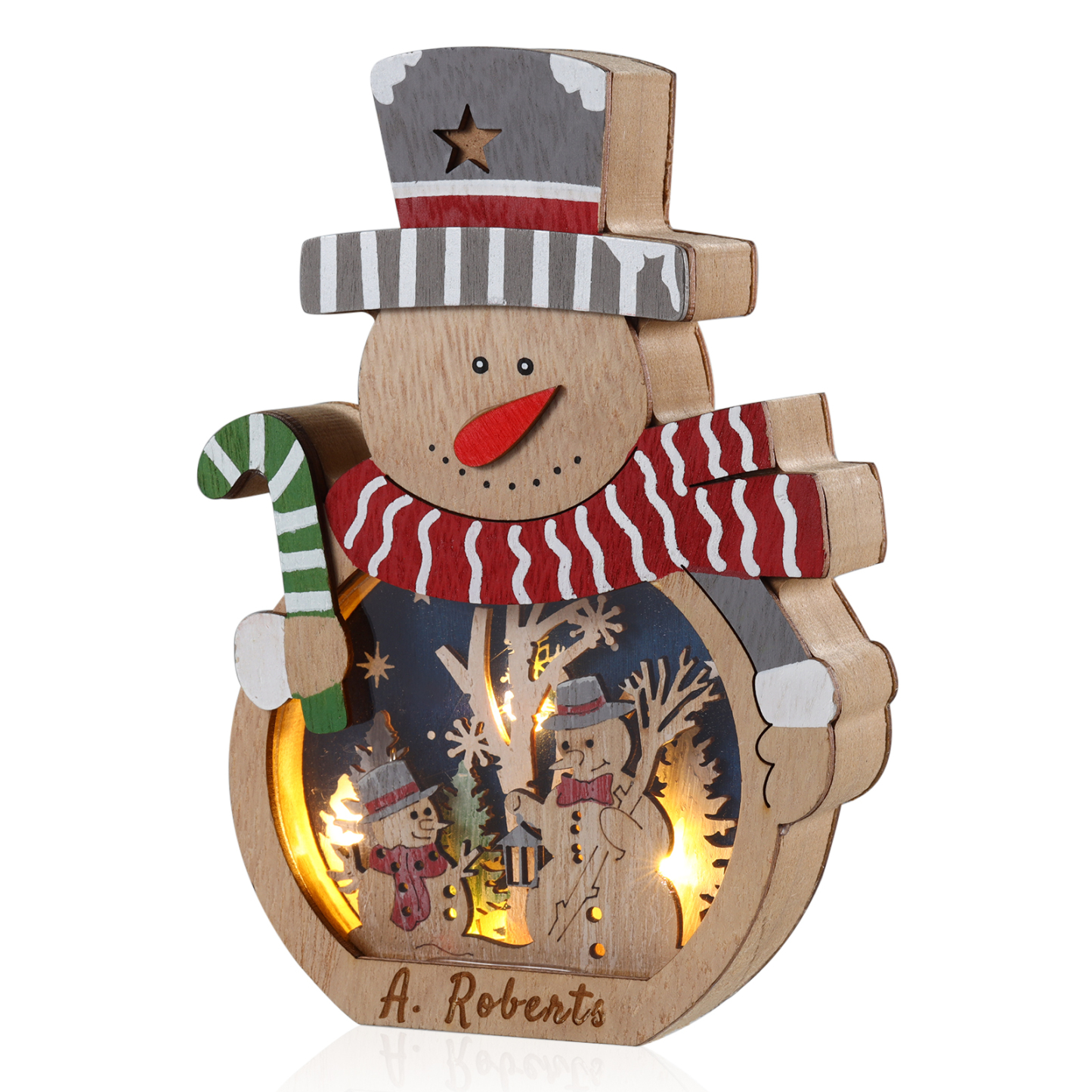 Personalised Wooden Santa and Snowman Night Light with Custom Names-Jessemade AU