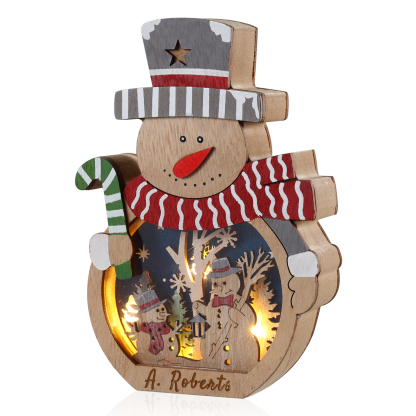 Personalised Wooden Santa and Snowman Night Light with Custom Names-Jessemade AU
