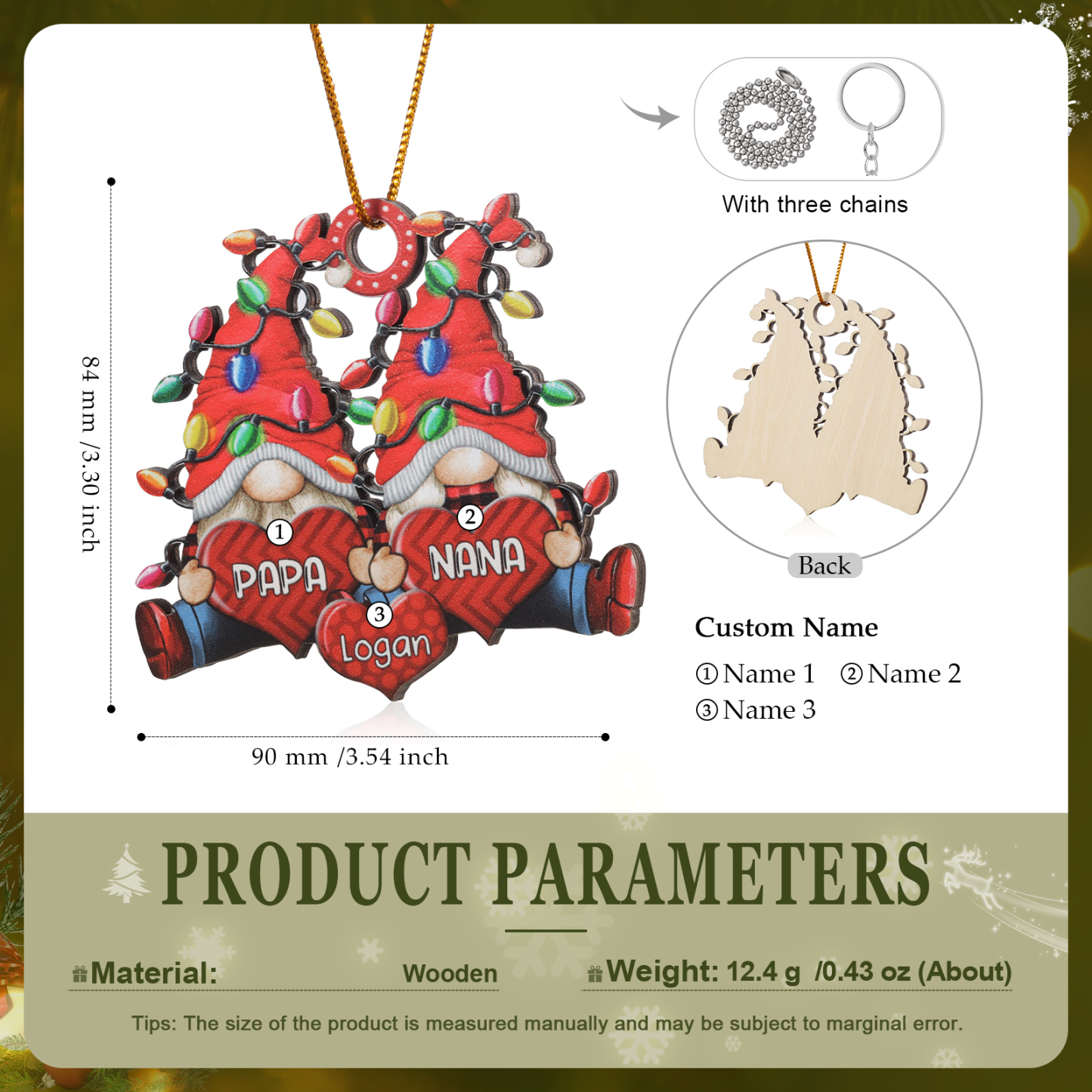Personalised Gnome Family Wooden Christmas Ornament Custom with 3 Names Keychain Gift For Nana Papa-Jessemade AU