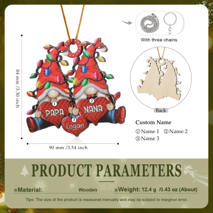 Personalised Gnome Family Wooden Christmas Ornament Custom with 3 Names Keychain Gift For Nana Papa-Jessemade AU